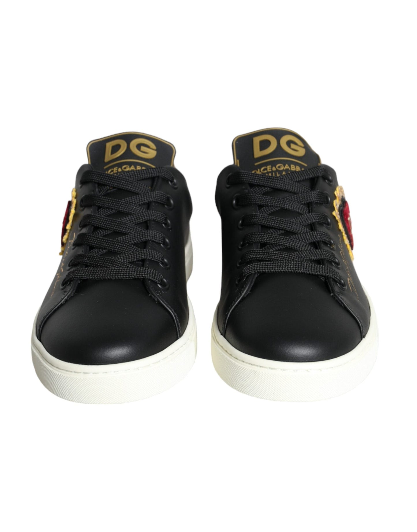 Dolce & Gabbana Black Portofino Sacred Heart Sneakers Shoes | Fashionsarah.com