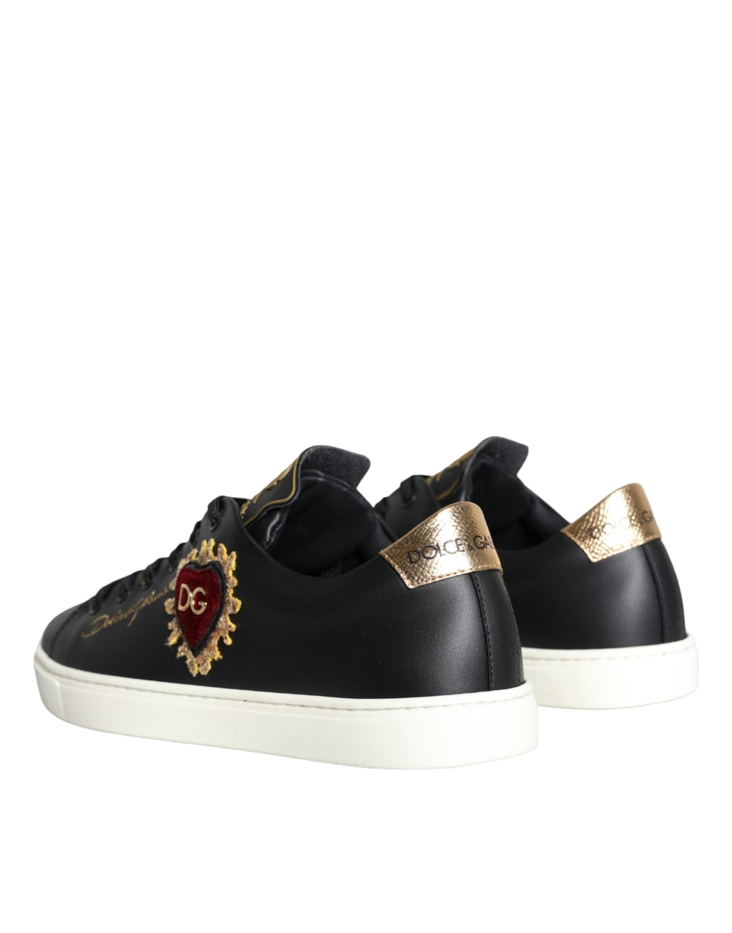 Dolce & Gabbana Black Portofino Sacred Heart Sneakers Shoes | Fashionsarah.com