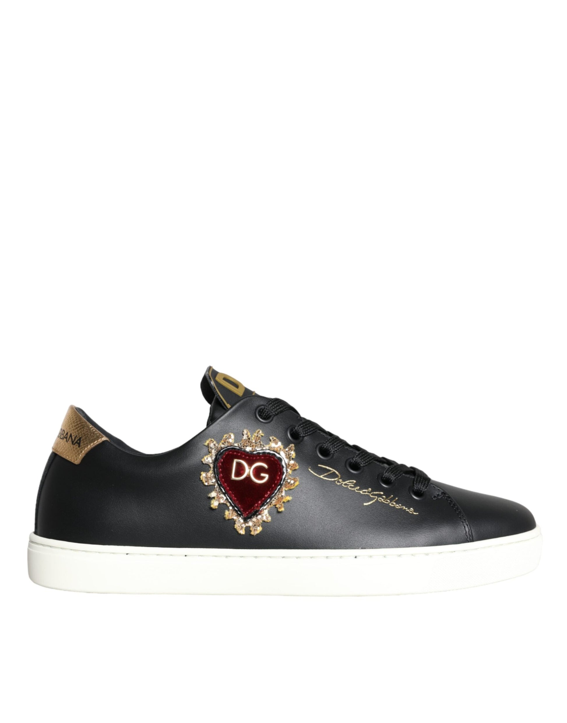 Dolce & Gabbana Black Portofino Sacred Heart Sneakers Shoes | Fashionsarah.com