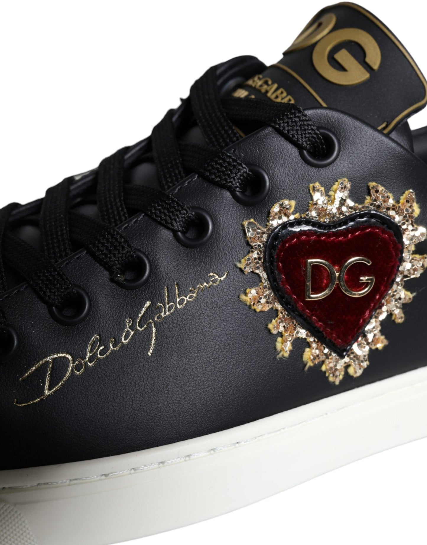 Fashionsarah.com Fashionsarah.com Dolce & Gabbana Black Portofino Sacred Heart Sneakers Shoes