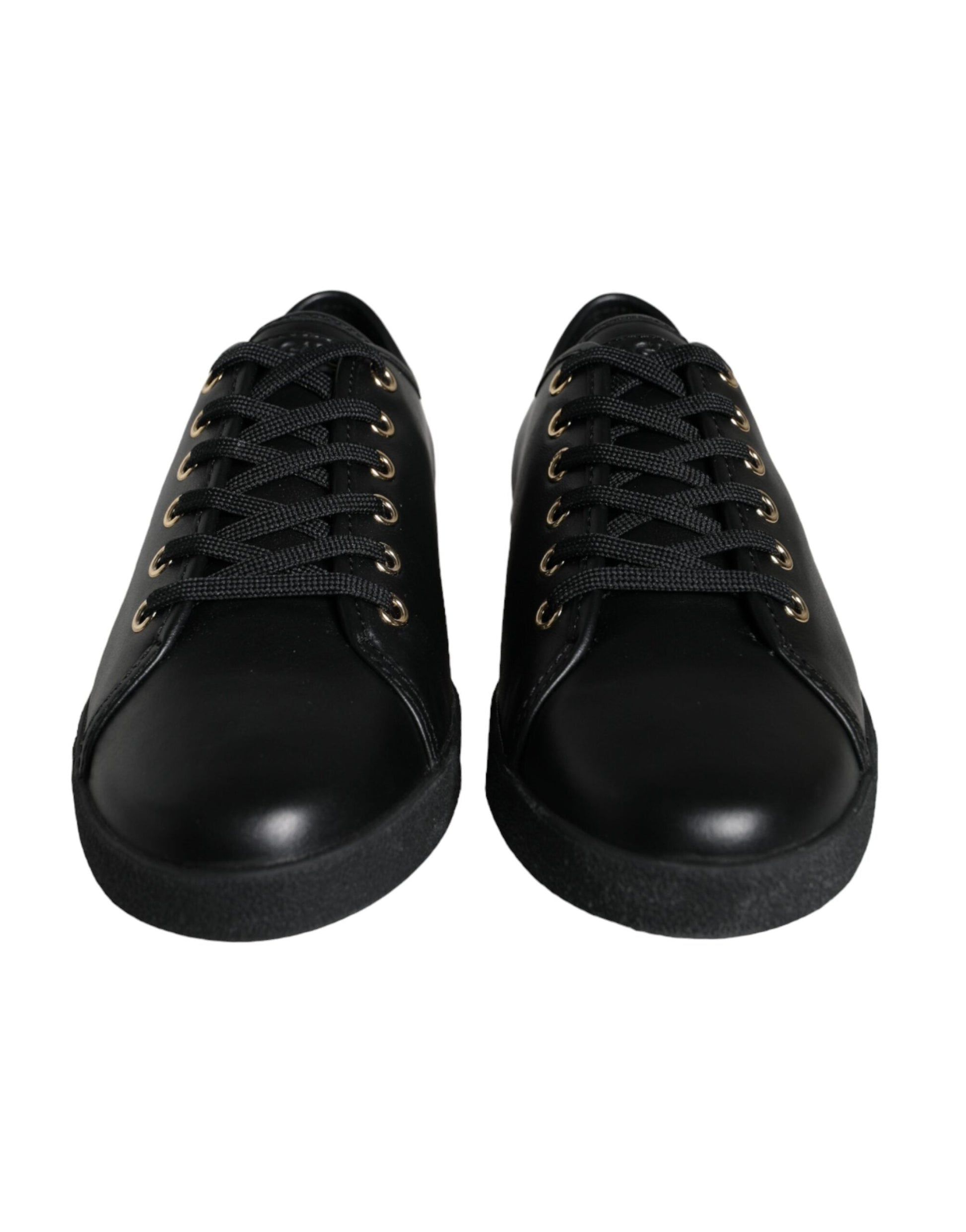 Fashionsarah.com Fashionsarah.com Dolce & Gabbana Black Gold Leather Classic Sneakers Shoes