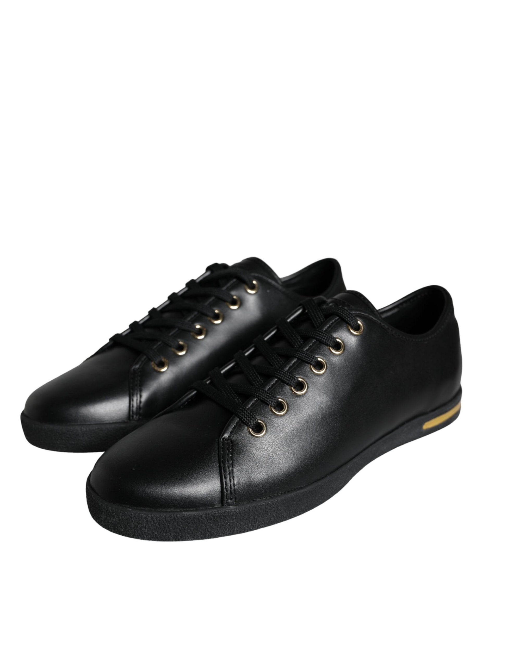 Fashionsarah.com Fashionsarah.com Dolce & Gabbana Black Gold Leather Classic Sneakers Shoes