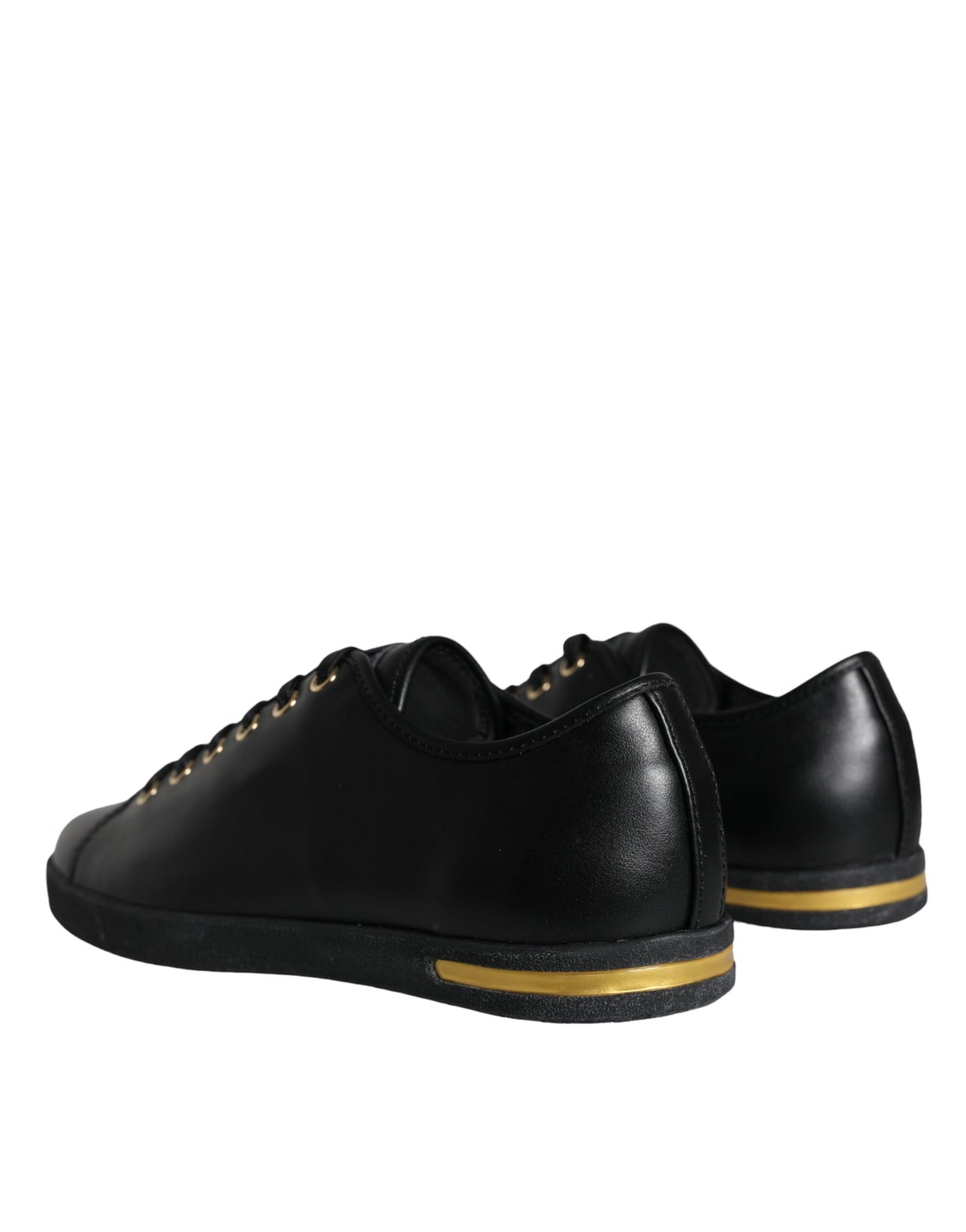 Fashionsarah.com Fashionsarah.com Dolce & Gabbana Black Gold Leather Classic Sneakers Shoes