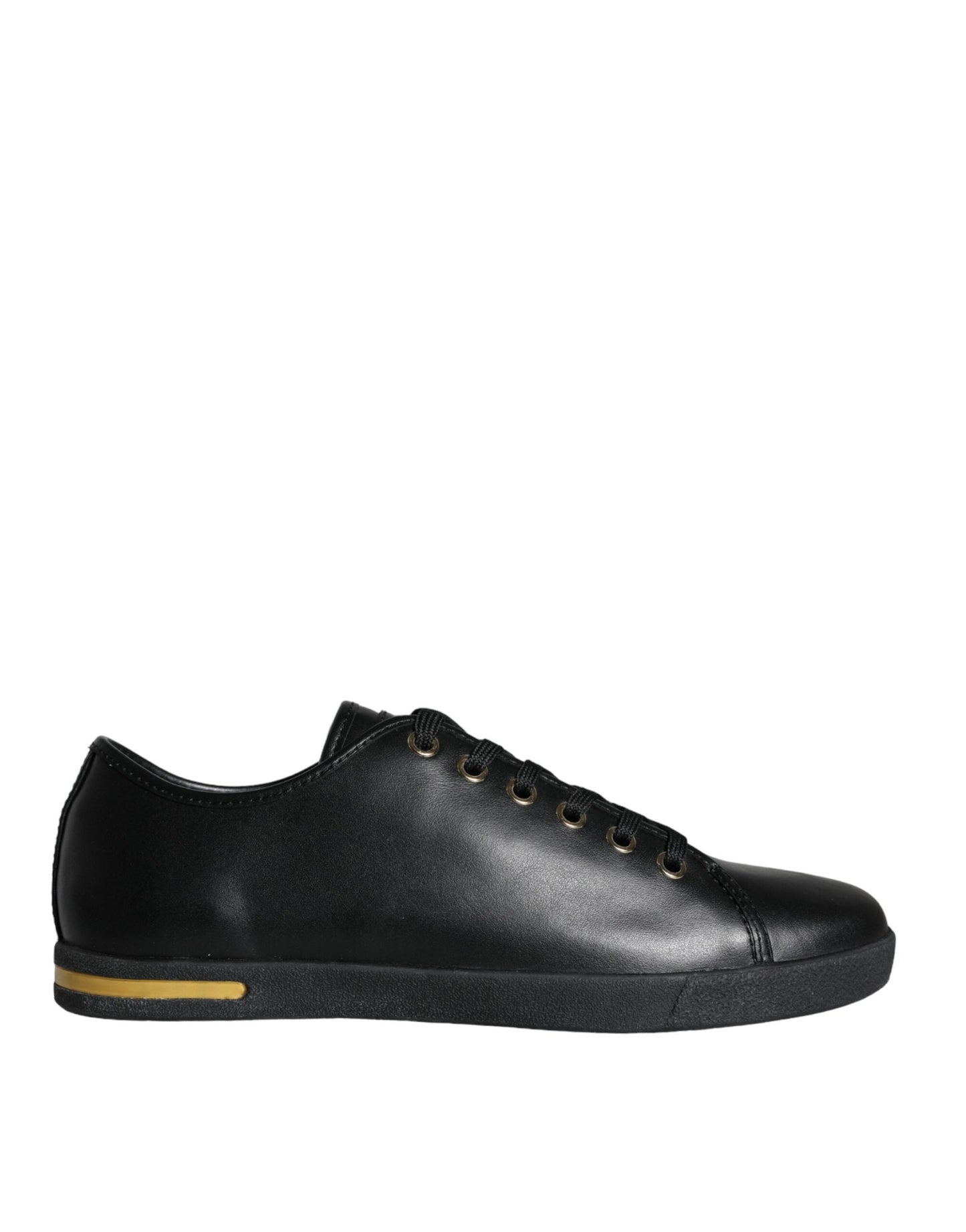 Fashionsarah.com Fashionsarah.com Dolce & Gabbana Black Gold Leather Classic Sneakers Shoes