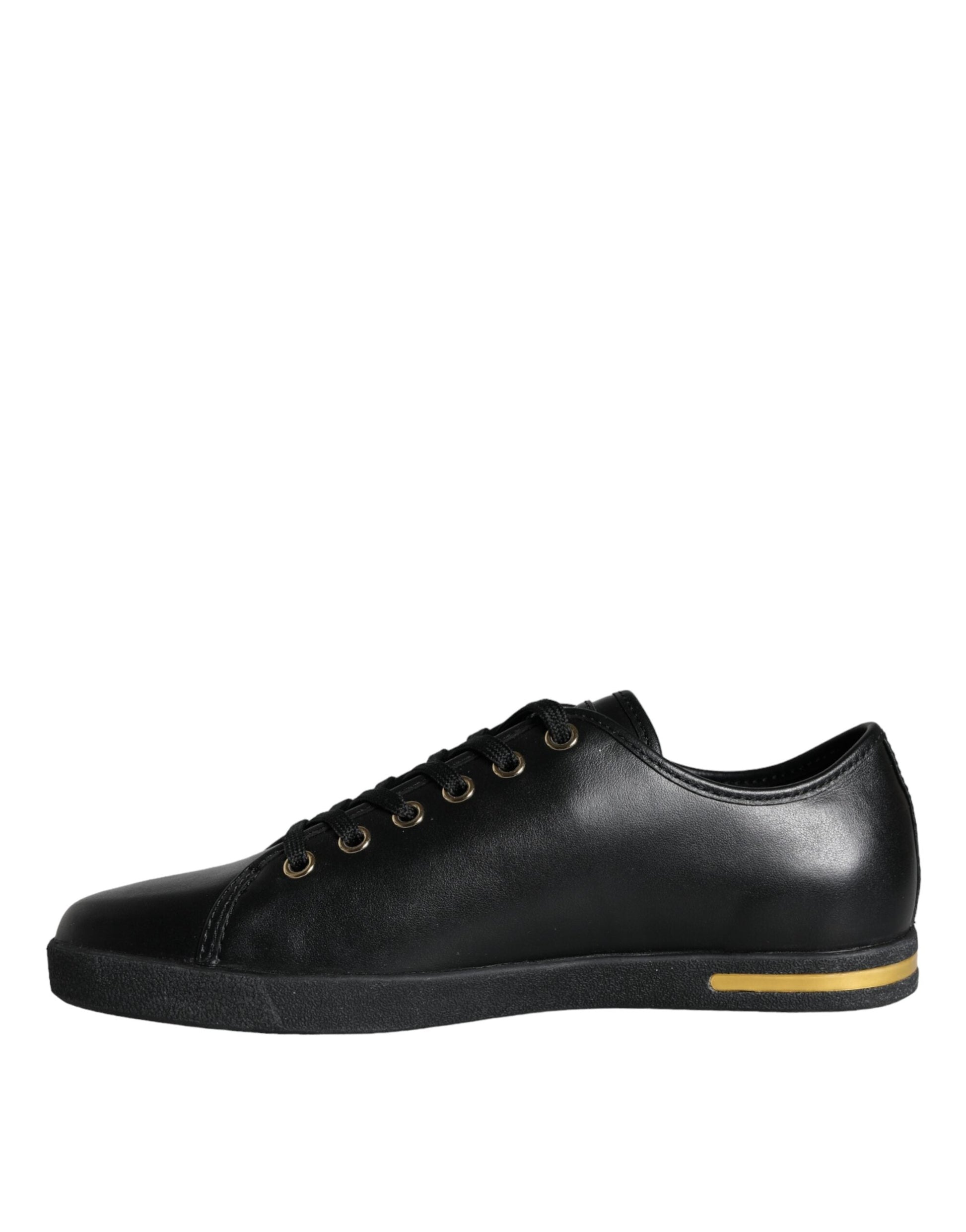 Fashionsarah.com Fashionsarah.com Dolce & Gabbana Black Gold Leather Classic Sneakers Shoes