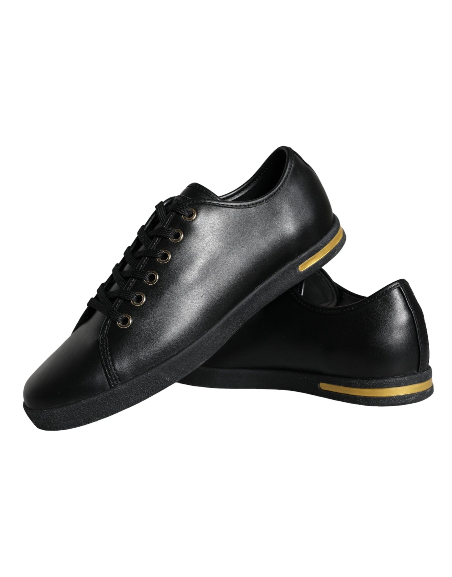 Fashionsarah.com Fashionsarah.com Dolce & Gabbana Black Gold Leather Classic Sneakers Shoes