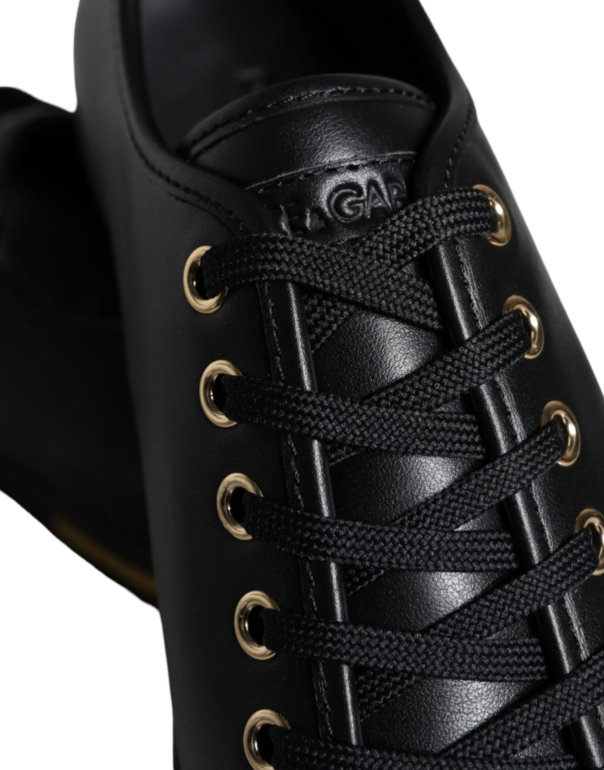 Fashionsarah.com Fashionsarah.com Dolce & Gabbana Black Gold Leather Classic Sneakers Shoes