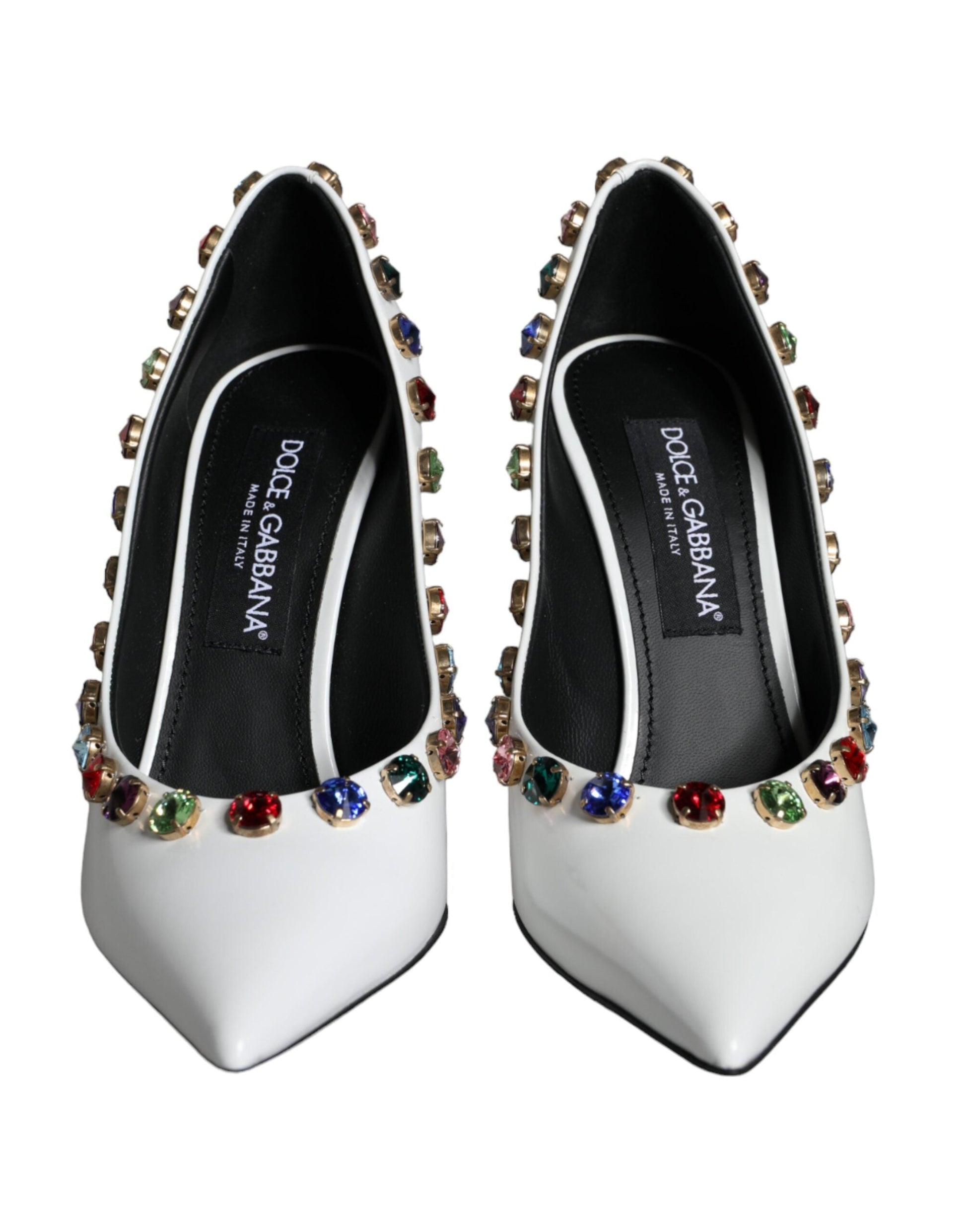 Fashionsarah.com Fashionsarah.com Dolce & Gabbana White Crystal Leather High Heels Pumps Shoes