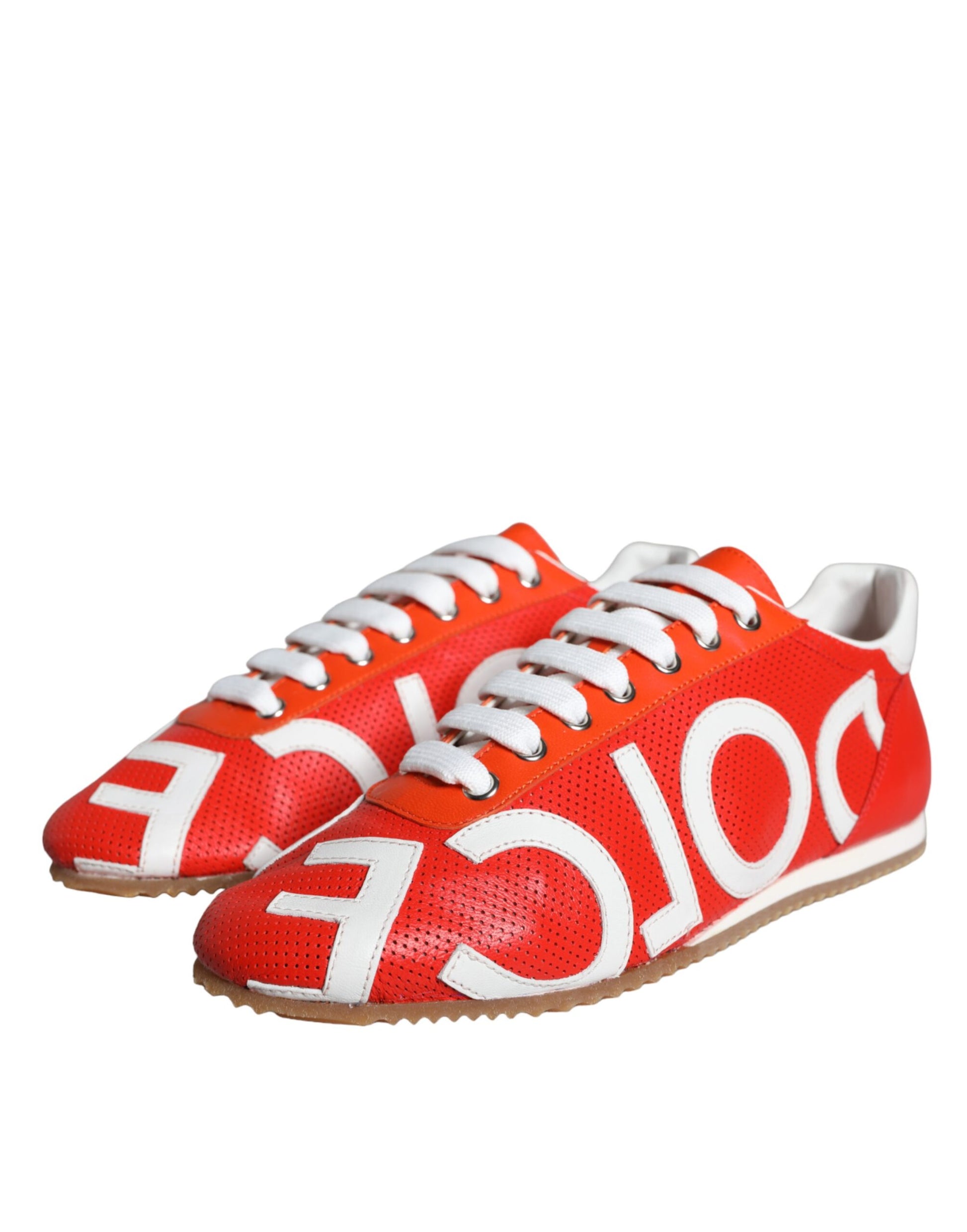 Fashionsarah.com Fashionsarah.com Dolce & Gabbana Red White Leather Logo Casual Sneakers Shoes