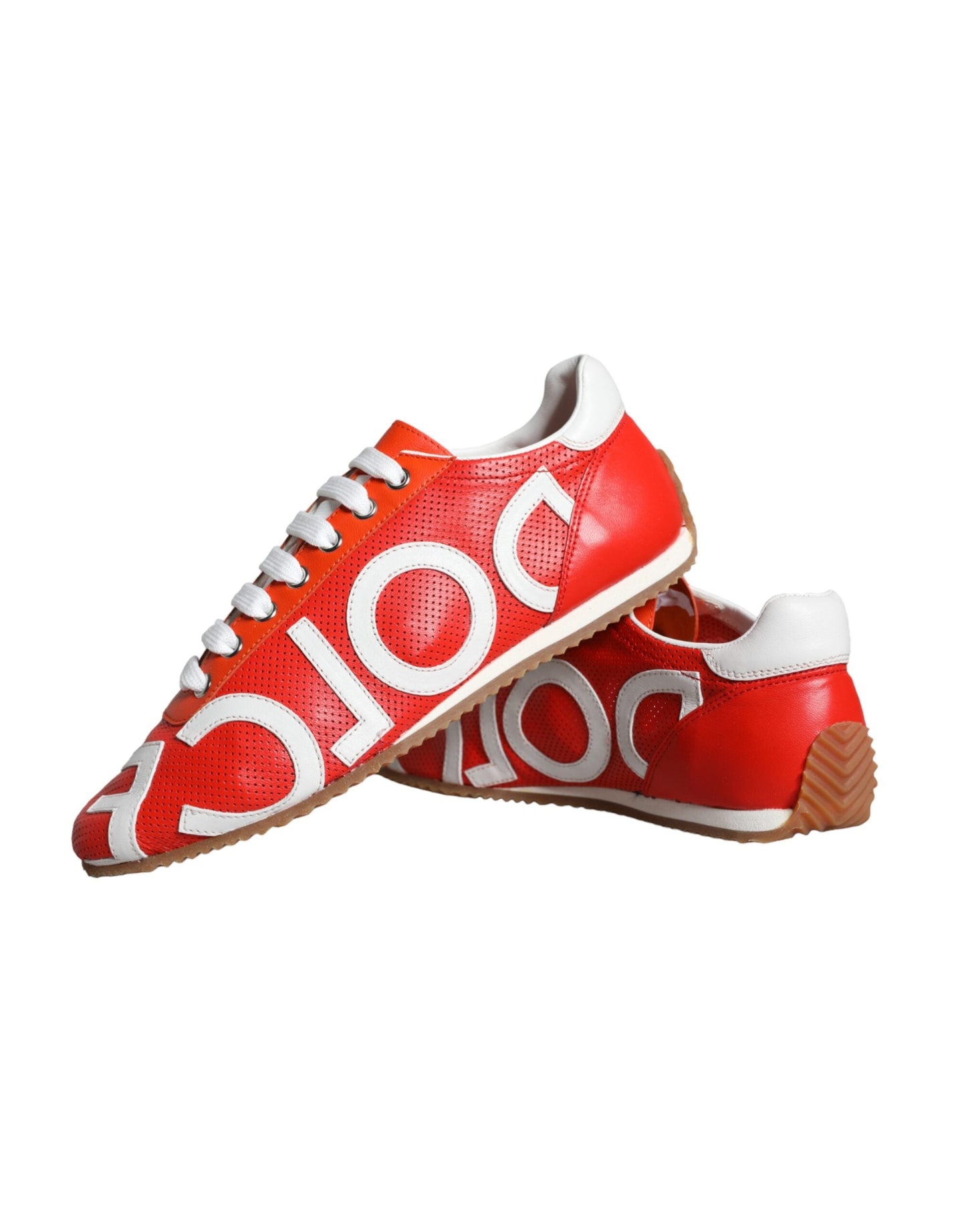 Fashionsarah.com Fashionsarah.com Dolce & Gabbana Red White Leather Logo Casual Sneakers Shoes