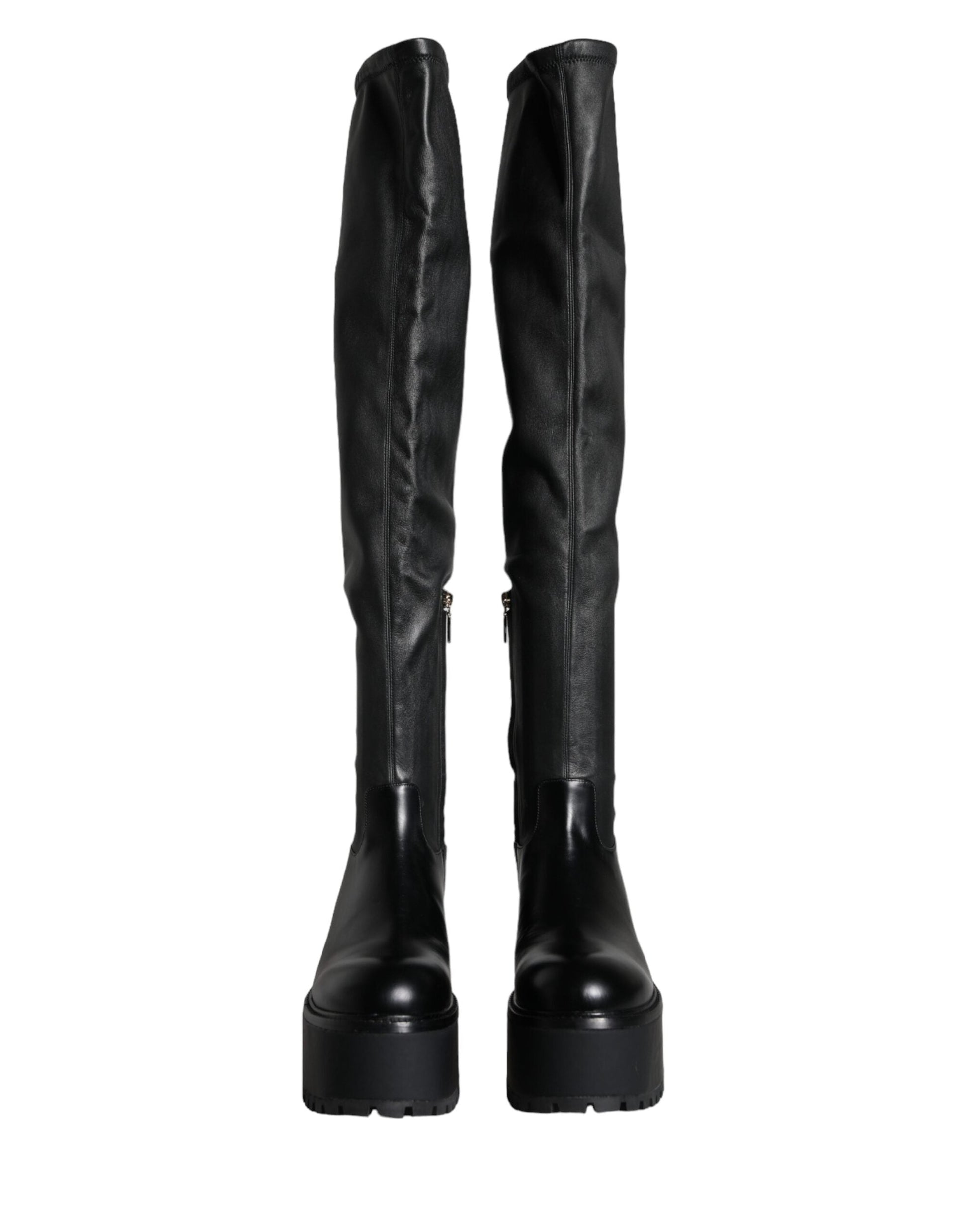 Fashionsarah.com Fashionsarah.com Dolce & Gabbana Black Leather Logo Knee High Boots Shoes