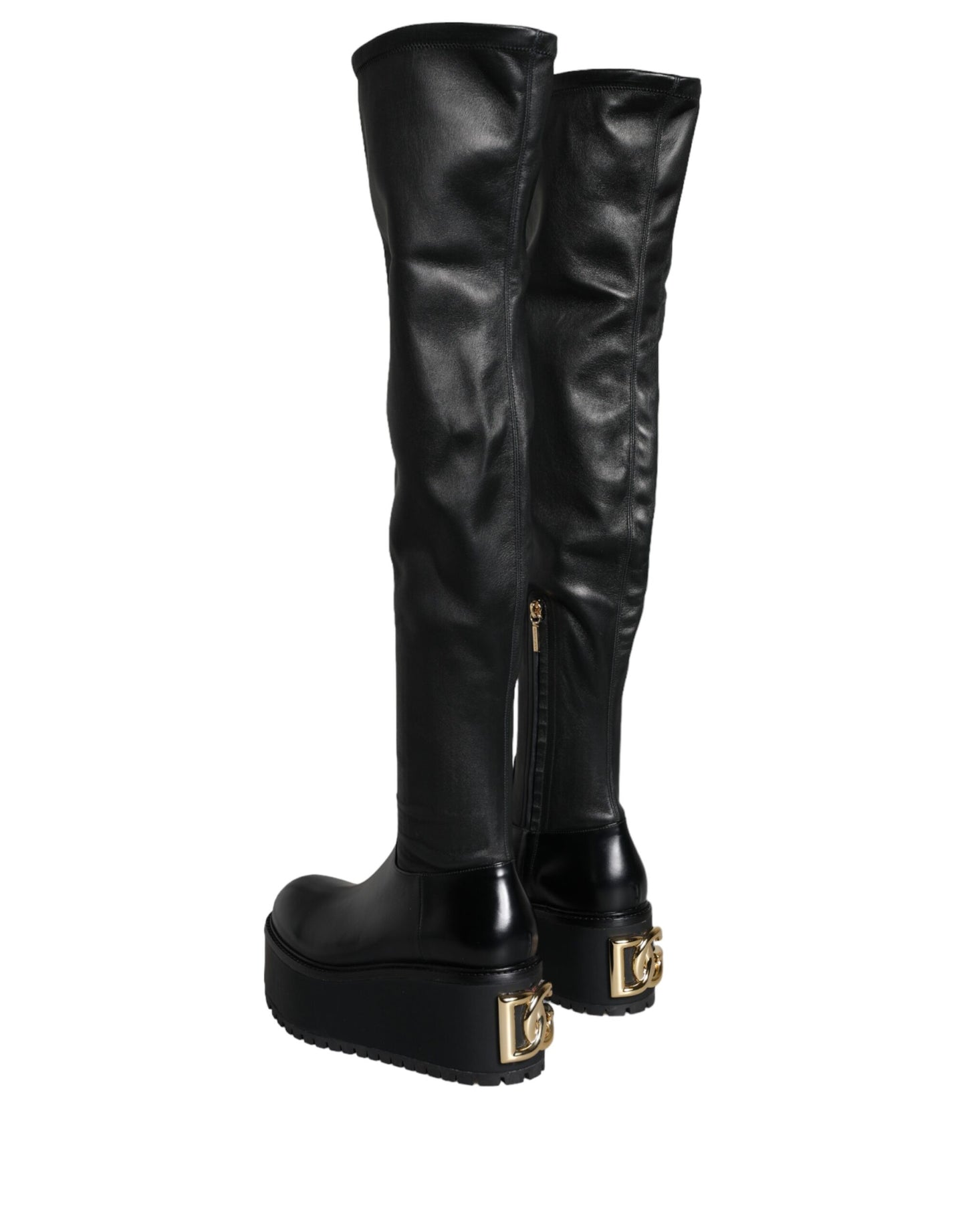 Fashionsarah.com Fashionsarah.com Dolce & Gabbana Black Leather Logo Knee High Boots Shoes