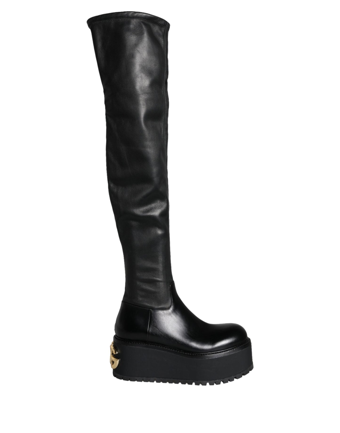 Fashionsarah.com Fashionsarah.com Dolce & Gabbana Black Leather Logo Knee High Boots Shoes