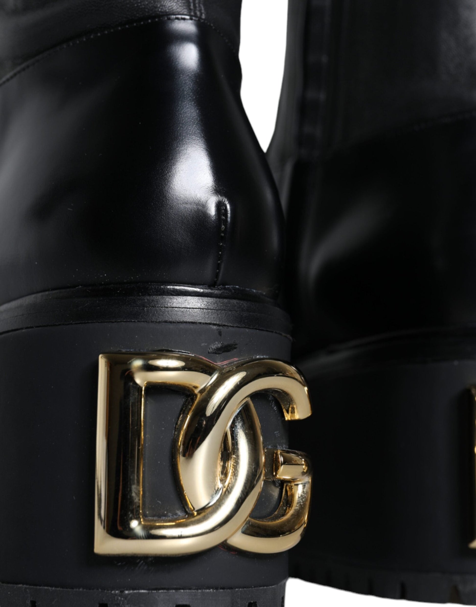 Fashionsarah.com Fashionsarah.com Dolce & Gabbana Black Leather Logo Knee High Boots Shoes