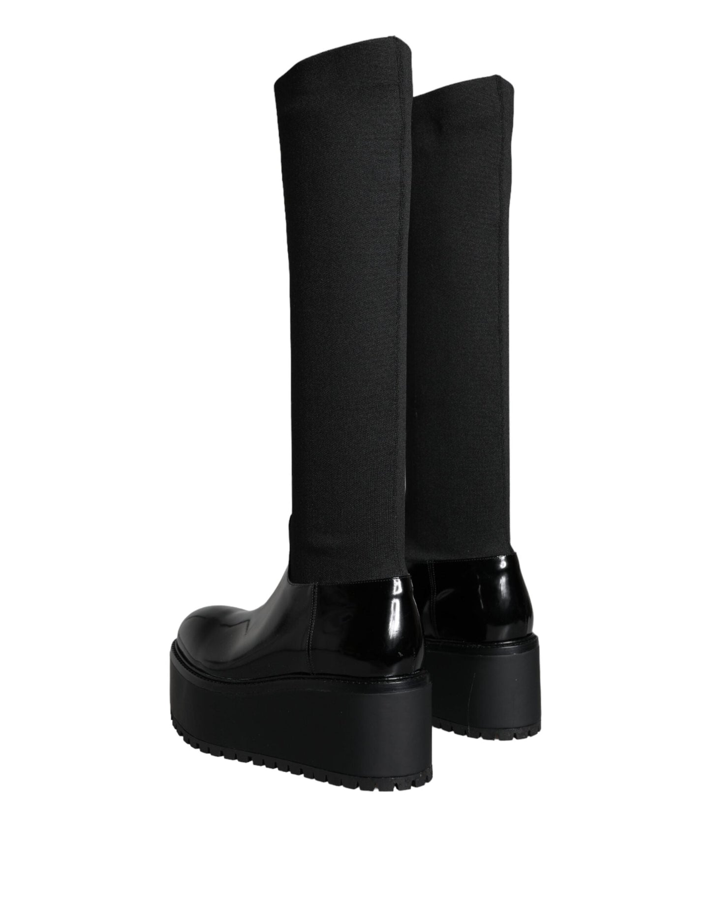 Fashionsarah.com Fashionsarah.com Dolce & Gabbana Black Leather Jersey Knee High Boots Shoes