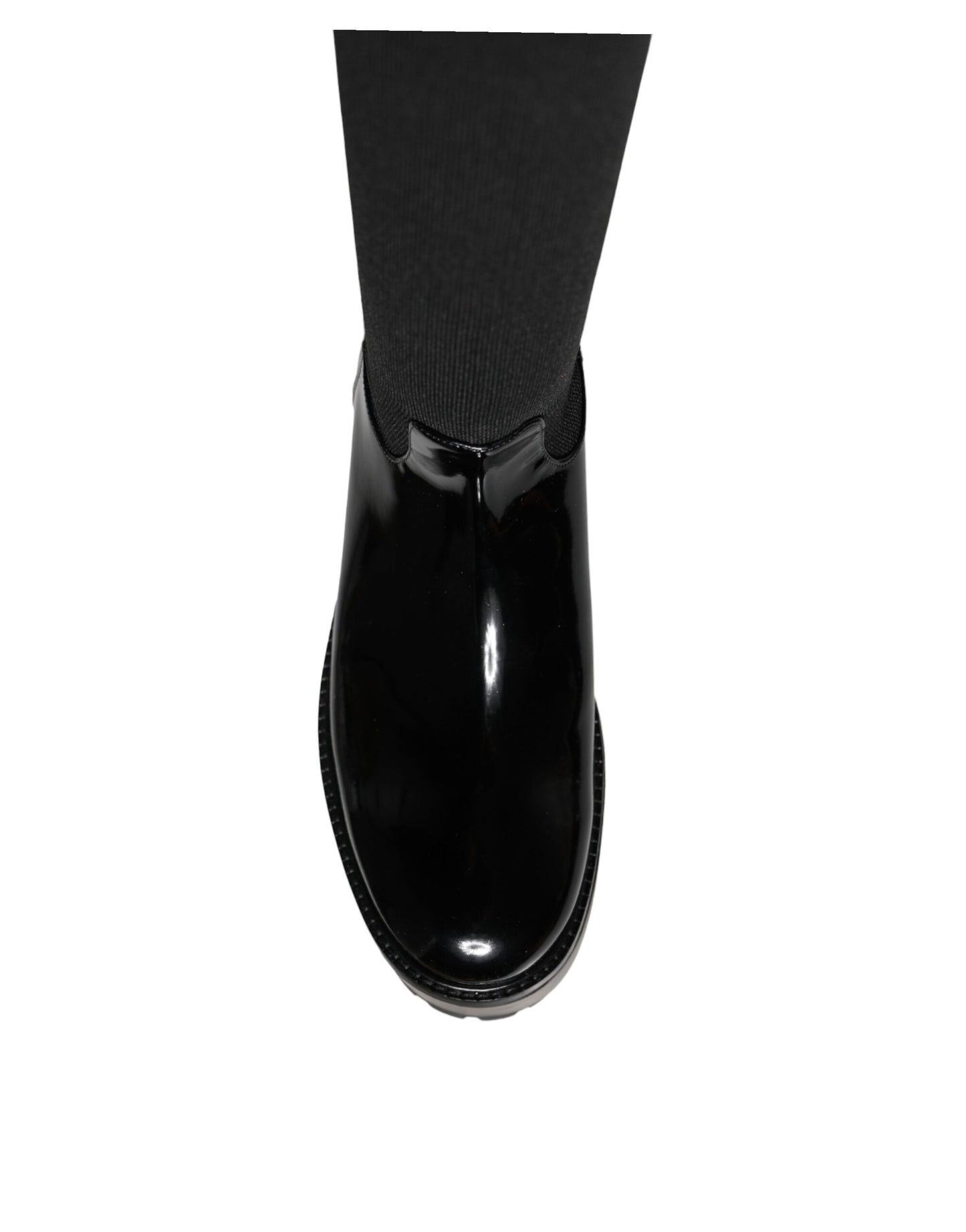 Fashionsarah.com Fashionsarah.com Dolce & Gabbana Black Leather Jersey Knee High Boots Shoes