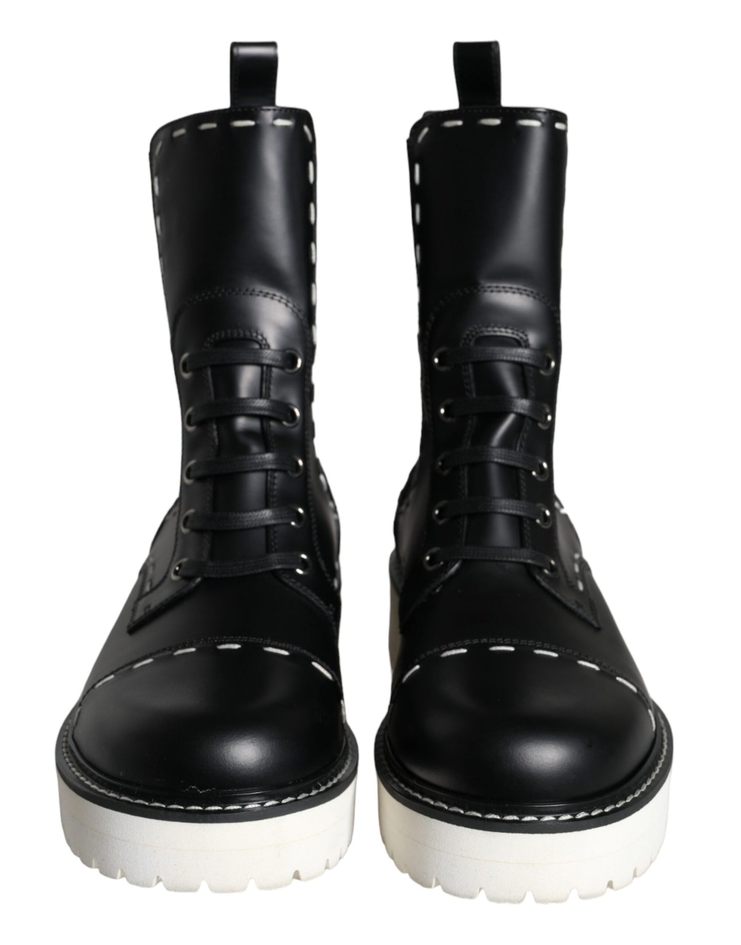 Fashionsarah.com Fashionsarah.com Dolce & Gabbana Black Leather Combat Mid Calf Boots Shoes