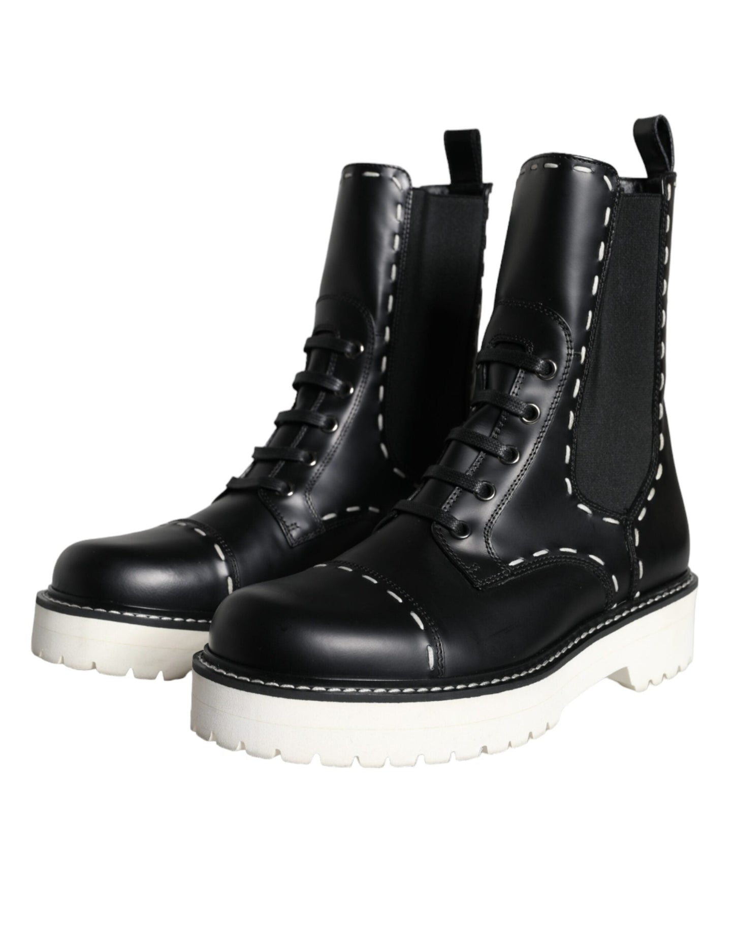 Fashionsarah.com Fashionsarah.com Dolce & Gabbana Black Leather Combat Mid Calf Boots Shoes