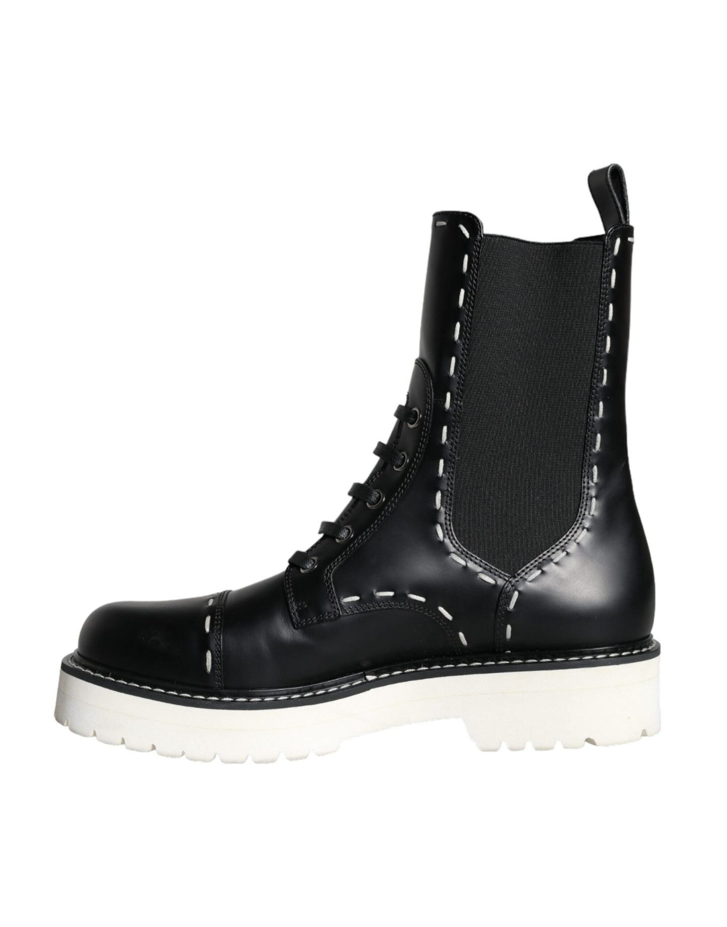 Fashionsarah.com Fashionsarah.com Dolce & Gabbana Black Leather Combat Mid Calf Boots Shoes