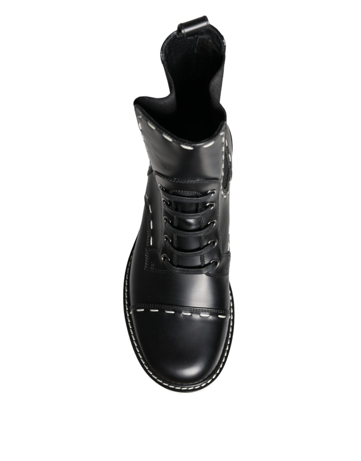 Fashionsarah.com Fashionsarah.com Dolce & Gabbana Black Leather Combat Mid Calf Boots Shoes