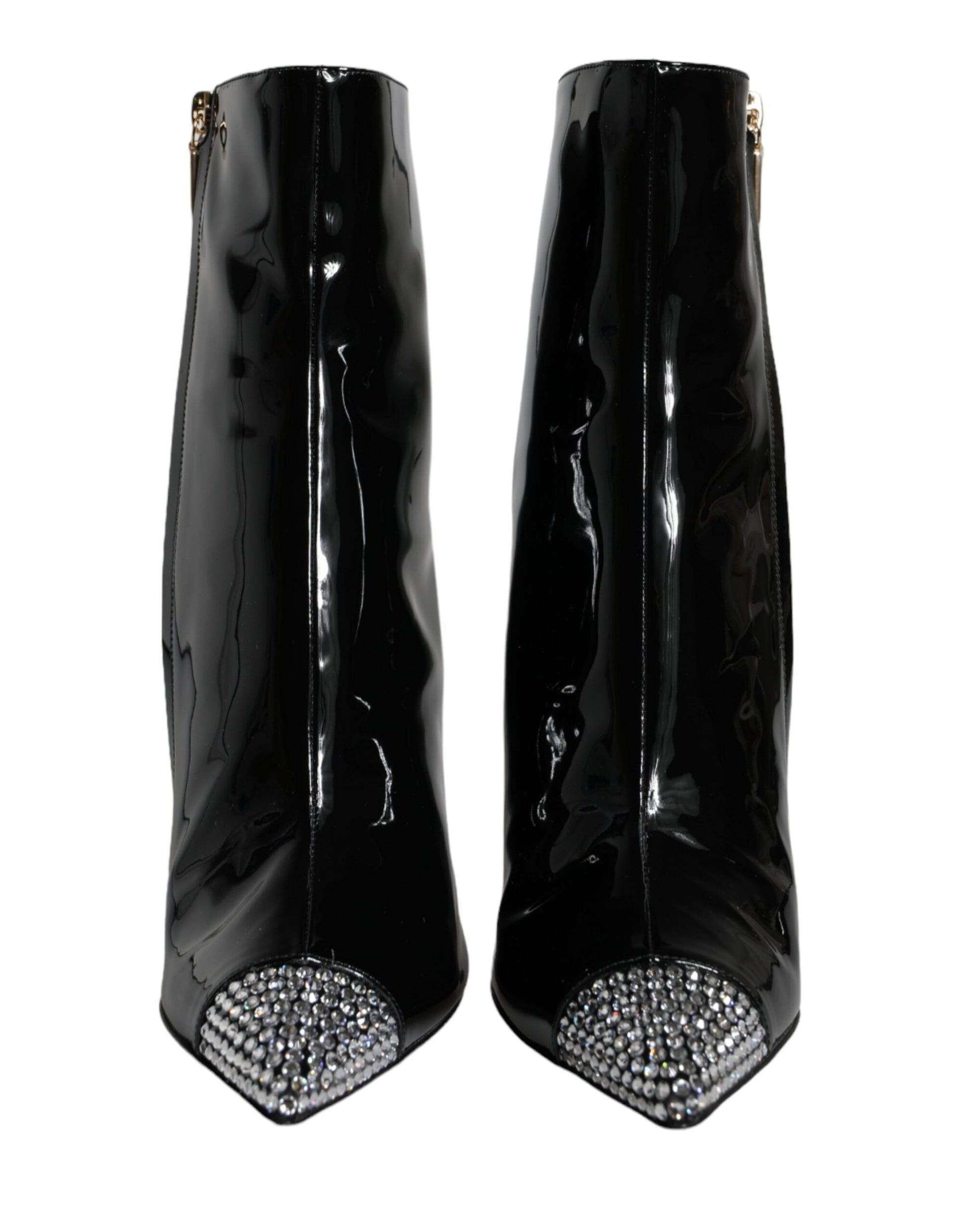 Fashionsarah.com Fashionsarah.com Dolce & Gabbana Black Patent Leather Crystal Heel Boots Shoes