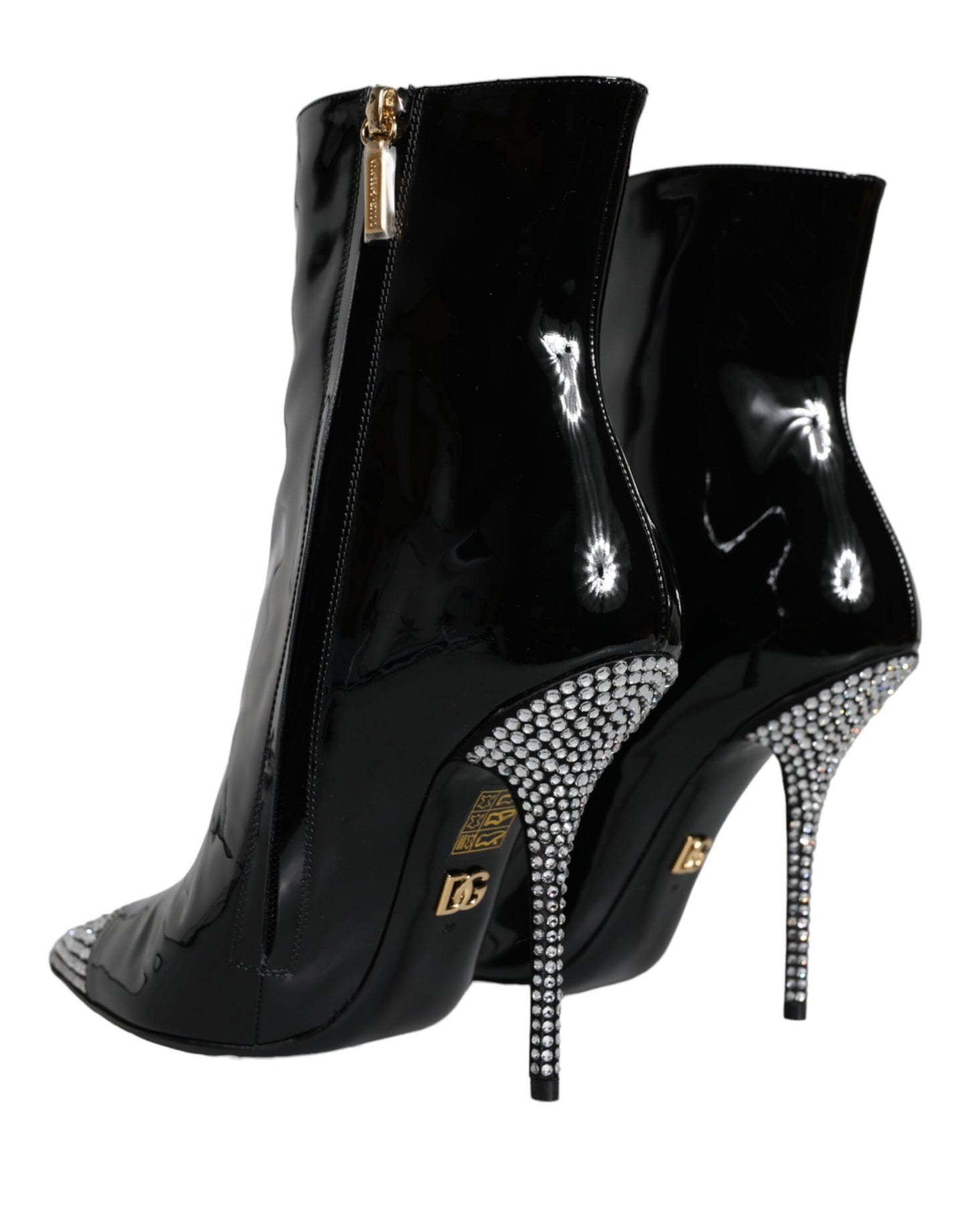 Fashionsarah.com Fashionsarah.com Dolce & Gabbana Black Patent Leather Crystal Heel Boots Shoes