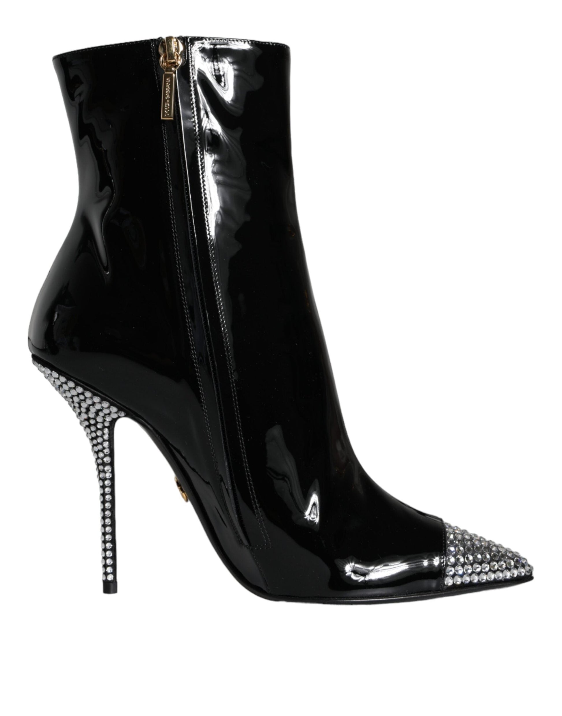 Fashionsarah.com Fashionsarah.com Dolce & Gabbana Black Patent Leather Crystal Heel Boots Shoes