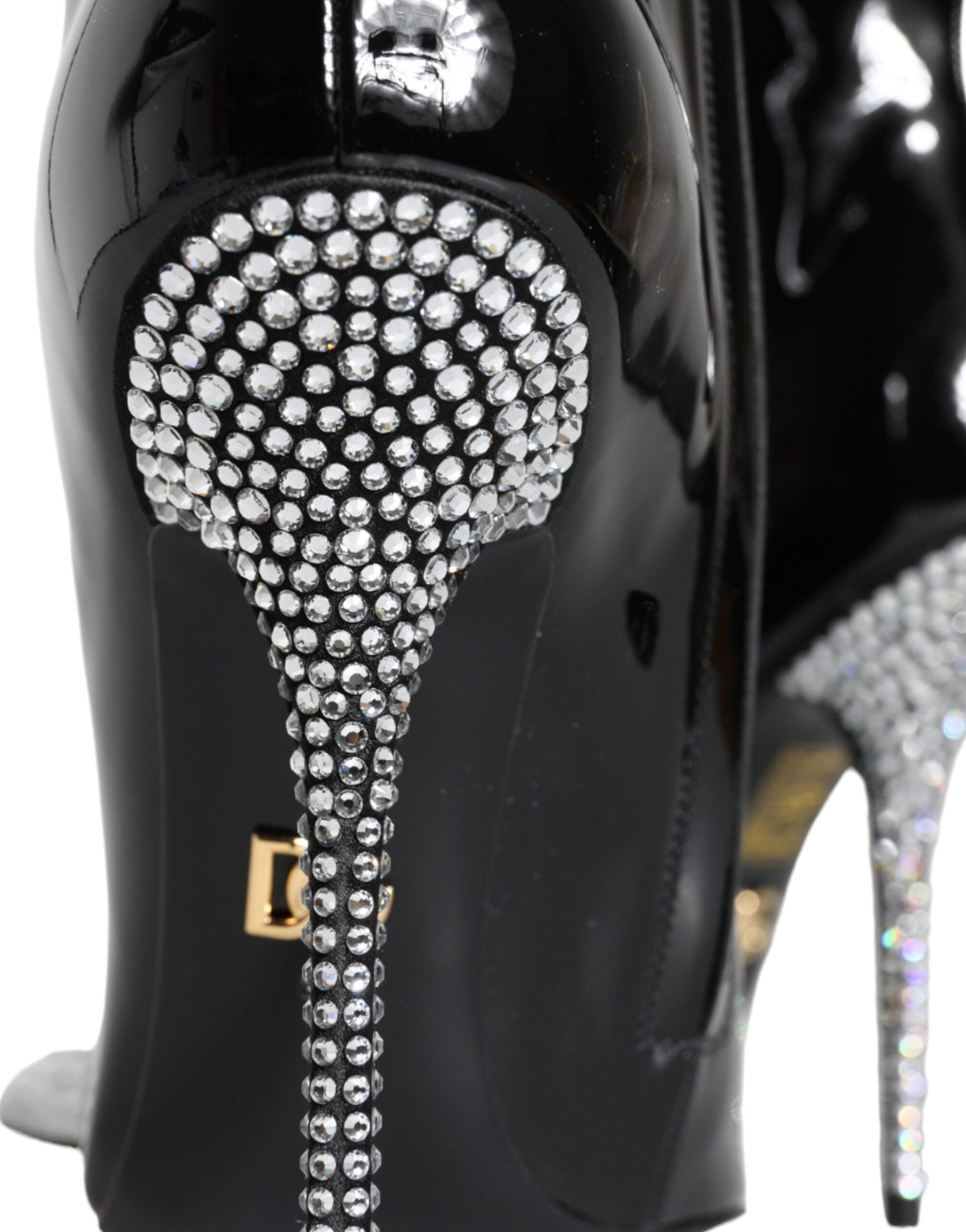 Fashionsarah.com Fashionsarah.com Dolce & Gabbana Black Patent Leather Crystal Heel Boots Shoes