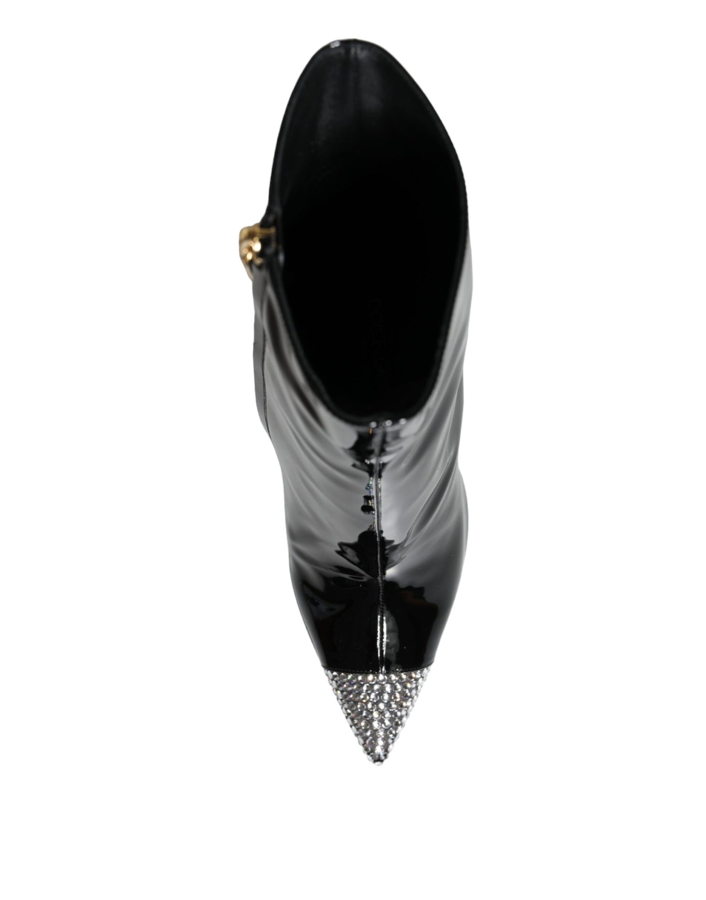 Fashionsarah.com Fashionsarah.com Dolce & Gabbana Black Patent Leather Crystal Heel Boots Shoes