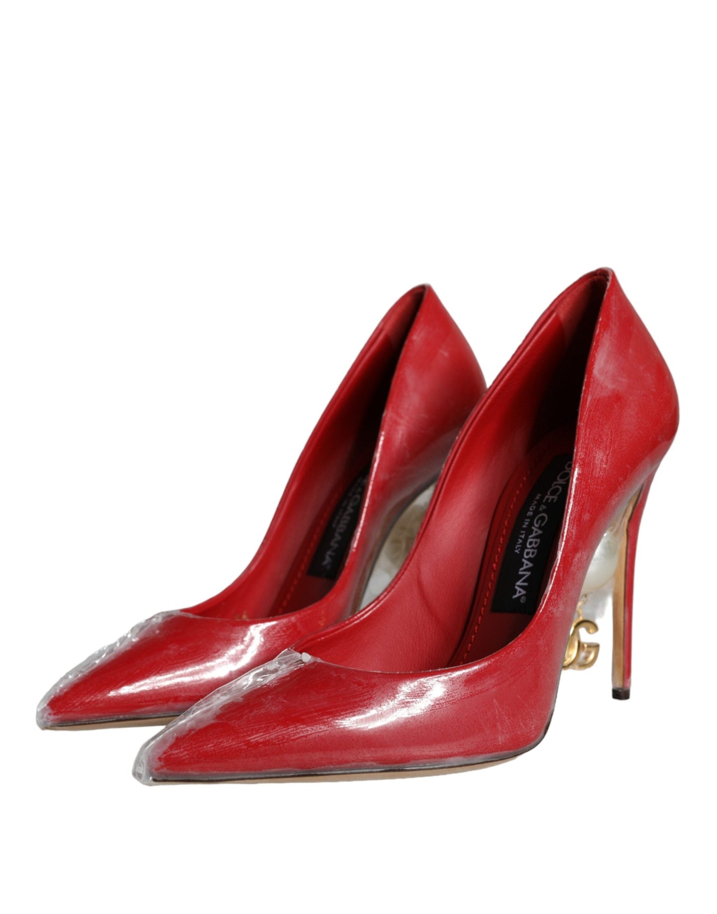 Fashionsarah.com Fashionsarah.com Dolce & Gabbana Red Patent Leather Faux Pearl Heels Pumps Shoes