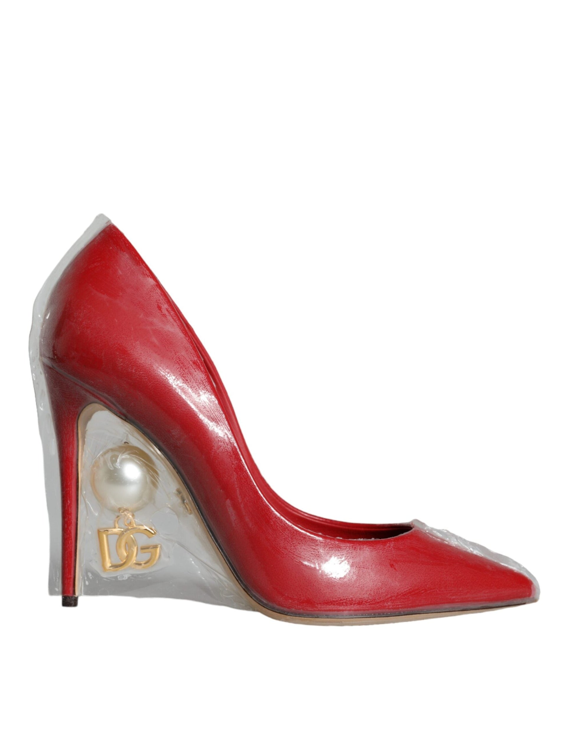 Fashionsarah.com Fashionsarah.com Dolce & Gabbana Red Patent Leather Faux Pearl Heels Pumps Shoes