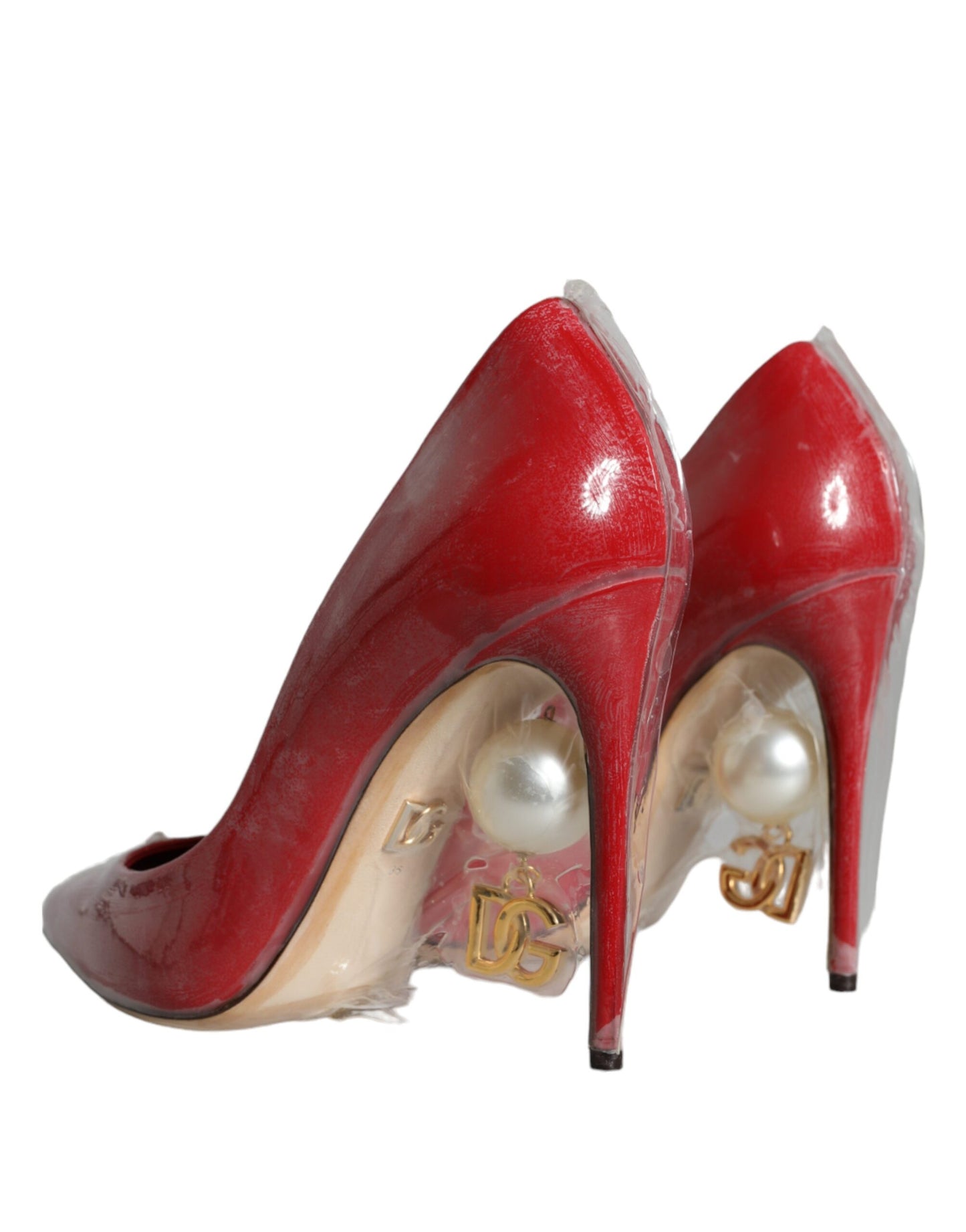 Fashionsarah.com Fashionsarah.com Dolce & Gabbana Red Patent Leather Faux Pearl Heels Pumps Shoes