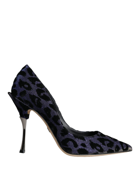 Fashionsarah.com Fashionsarah.com Dolce & Gabbana Dark Blue Leopard Lurex Heels Pumps Shoes