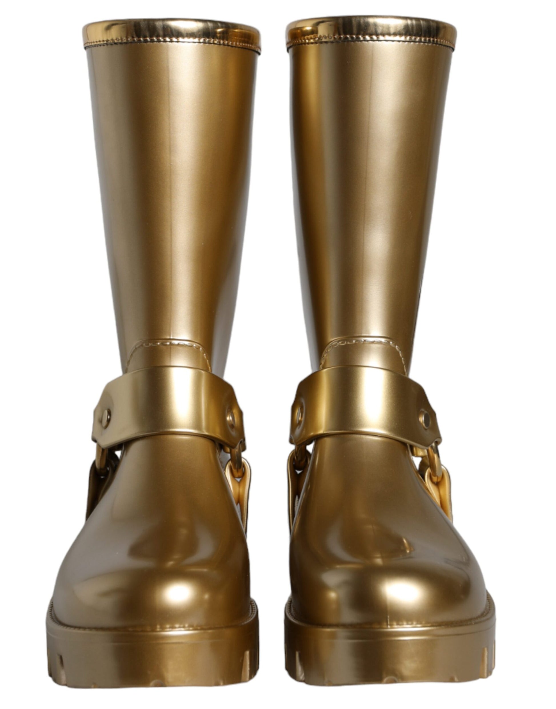 Fashionsarah.com Fashionsarah.com Dolce & Gabbana Metallic Gold Rubber PVC Rain Boots Shoes