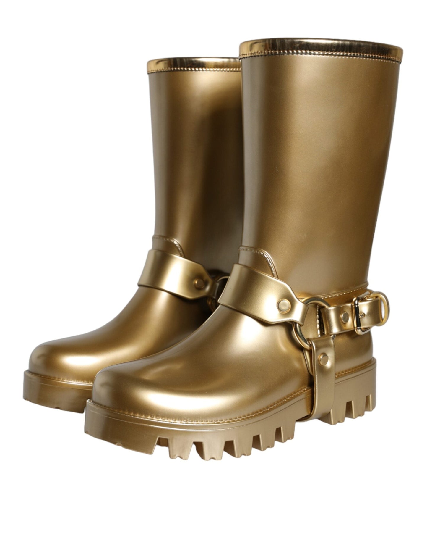 Fashionsarah.com Fashionsarah.com Dolce & Gabbana Metallic Gold Rubber PVC Rain Boots Shoes