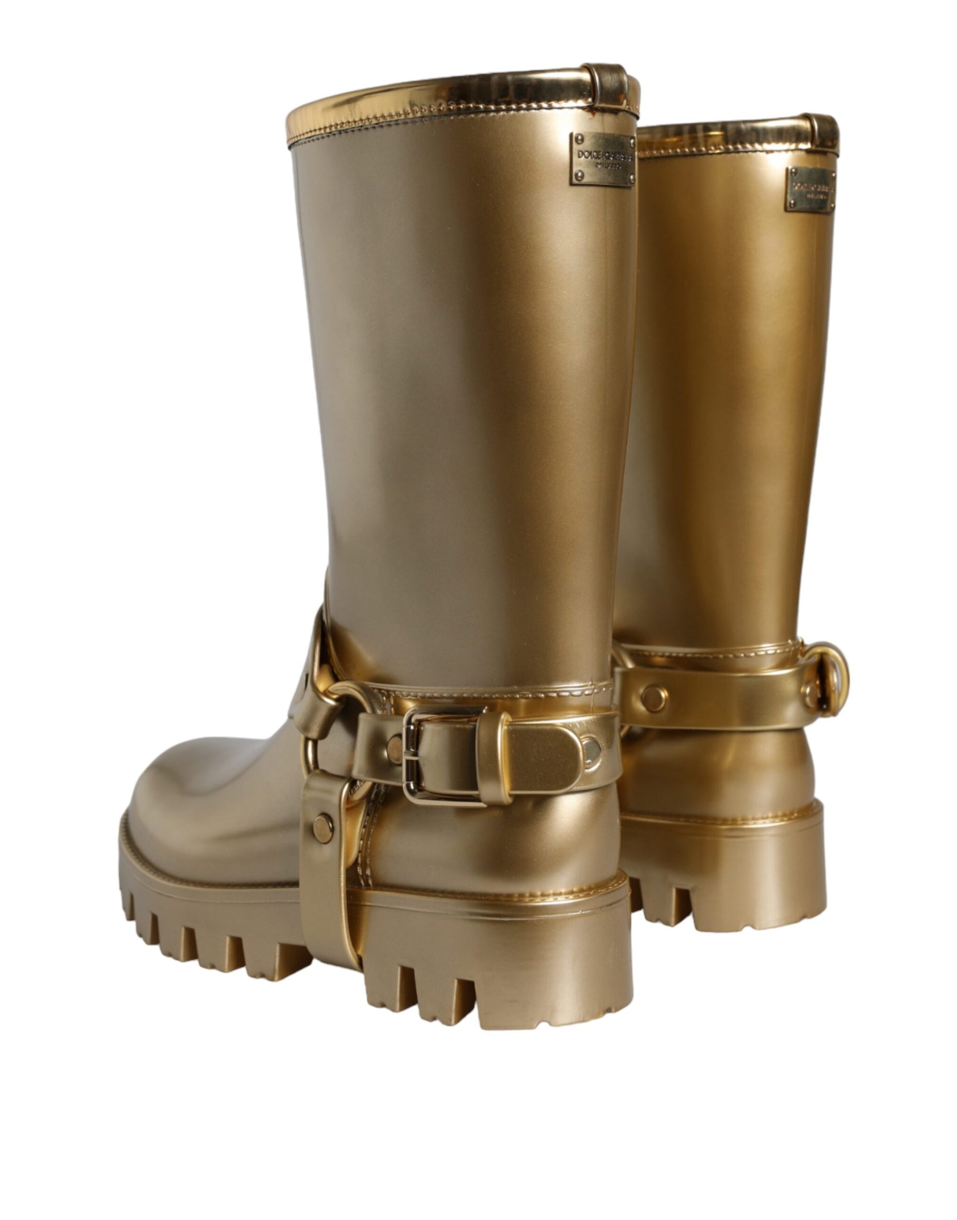 Fashionsarah.com Fashionsarah.com Dolce & Gabbana Metallic Gold Rubber PVC Rain Boots Shoes