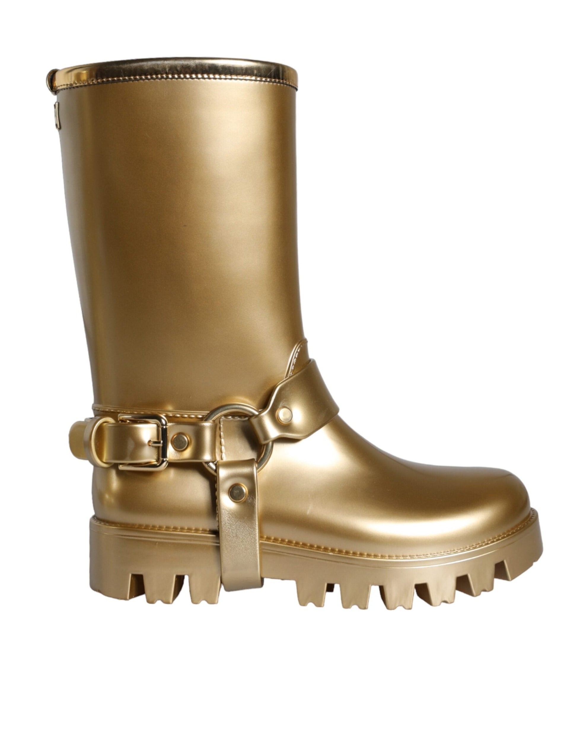 Fashionsarah.com Fashionsarah.com Dolce & Gabbana Metallic Gold Rubber PVC Rain Boots Shoes