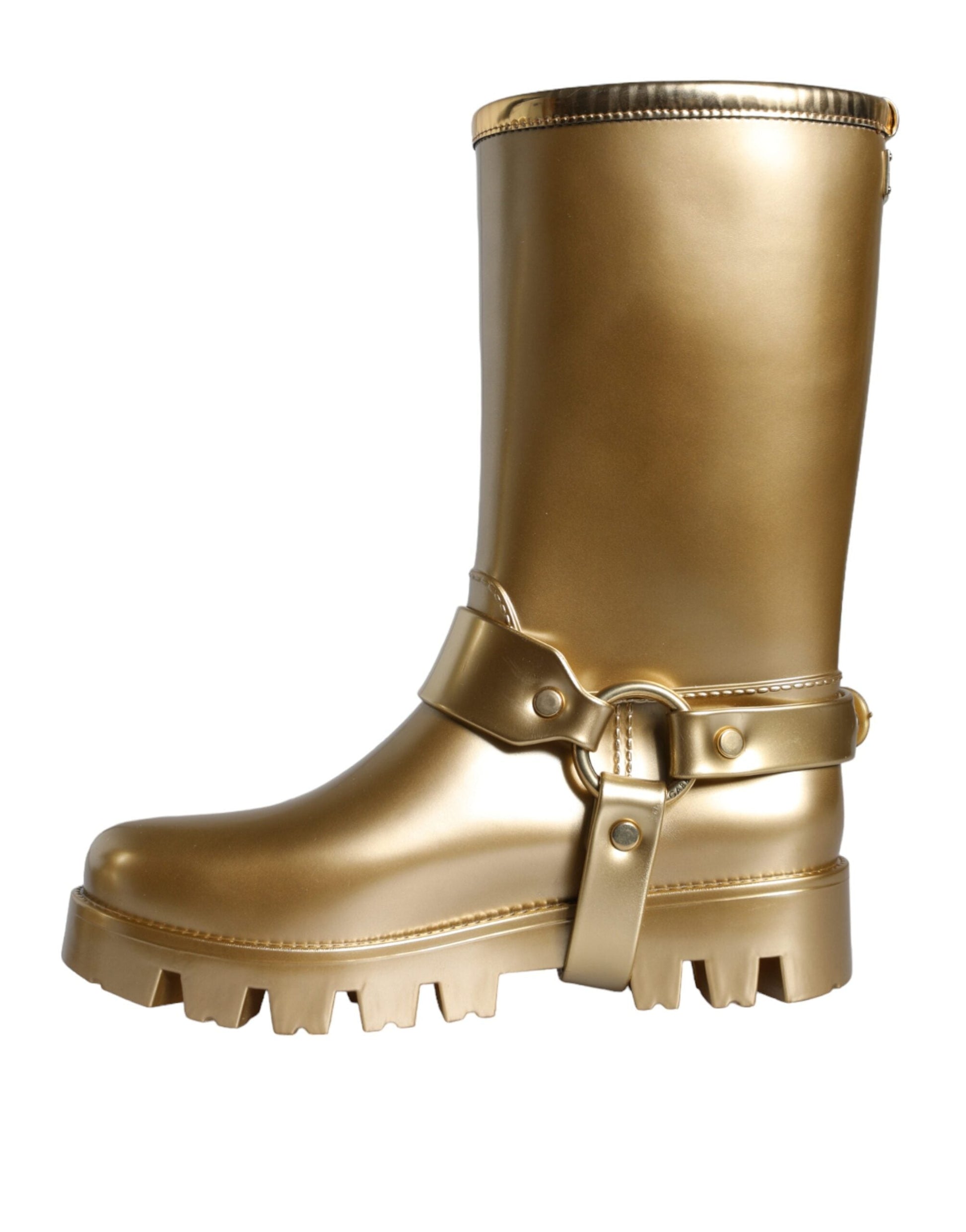 Fashionsarah.com Fashionsarah.com Dolce & Gabbana Metallic Gold Rubber PVC Rain Boots Shoes