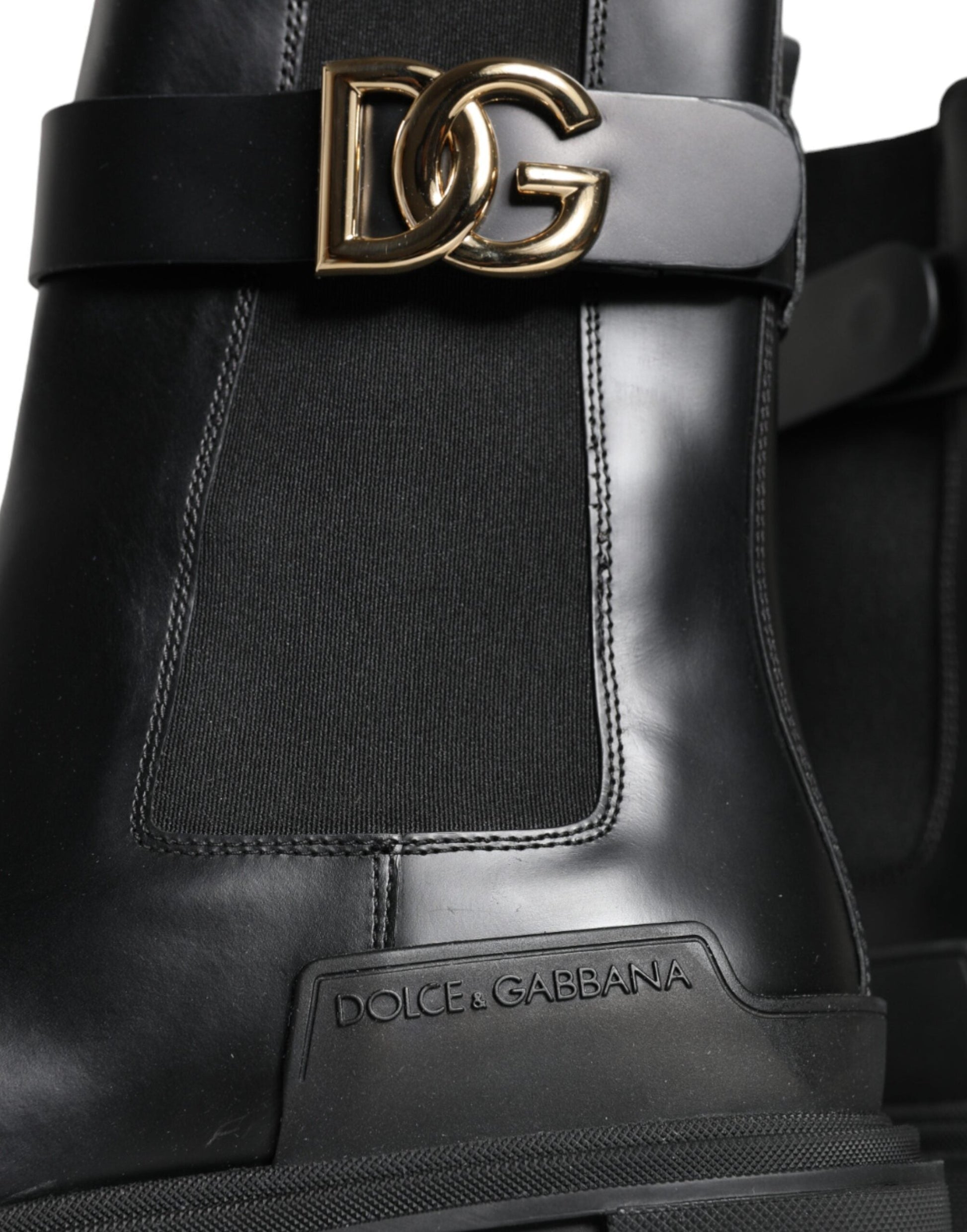 Fashionsarah.com Fashionsarah.com Dolce & Gabbana Black Leather Combat Mid Calf Boots Shoes