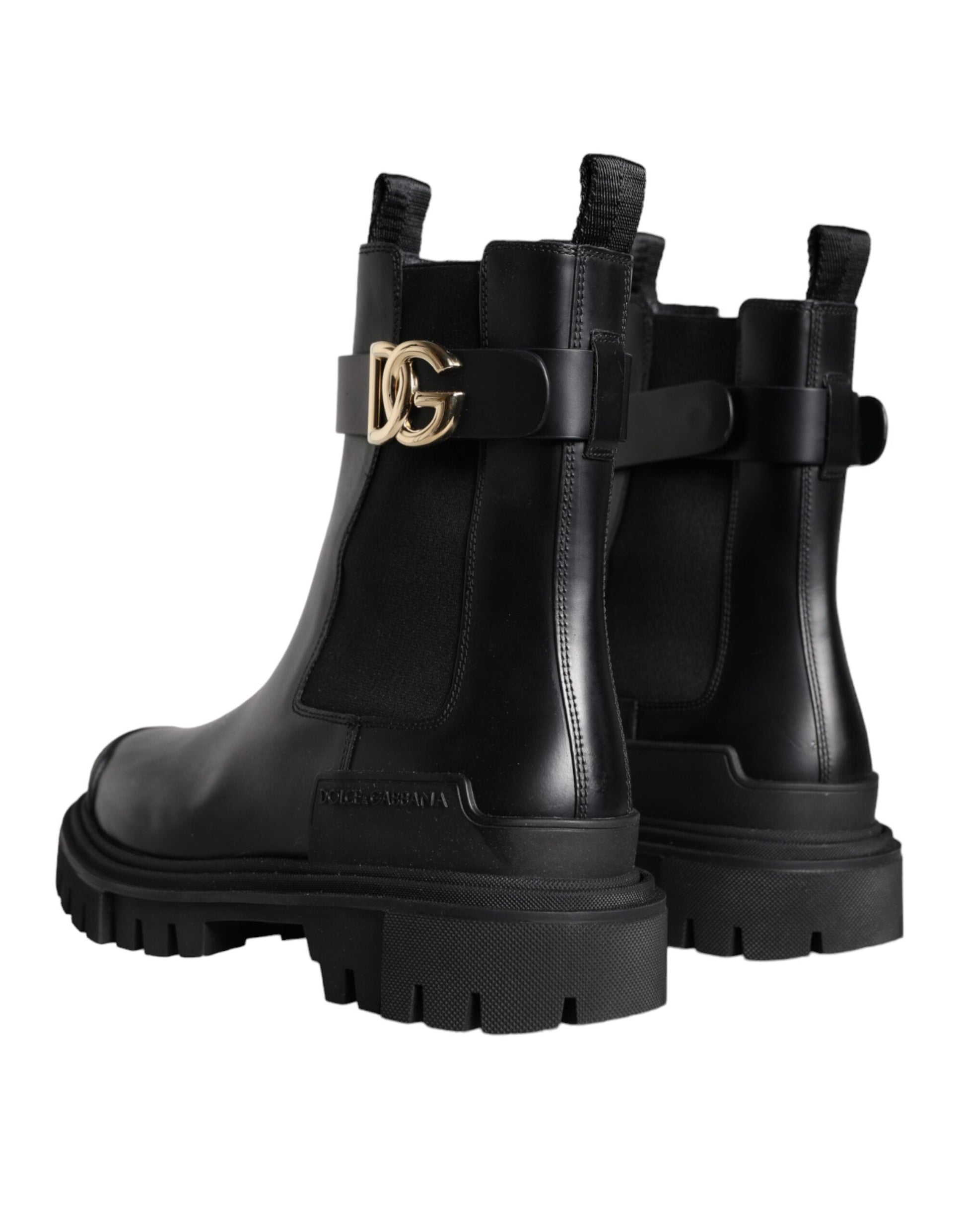 Fashionsarah.com Fashionsarah.com Dolce & Gabbana Black Leather Combat Mid Calf Boots Shoes