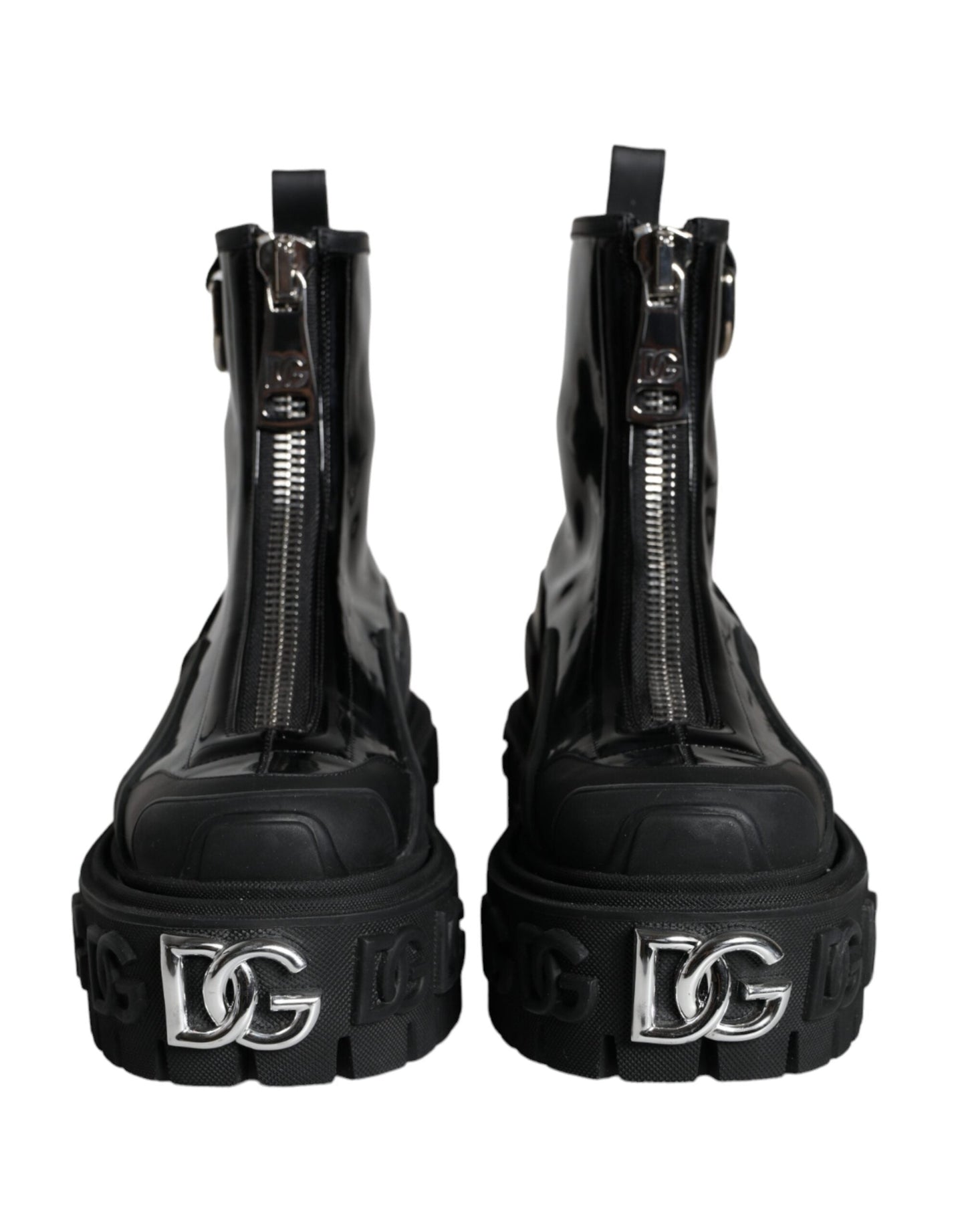 Fashionsarah.com Fashionsarah.com Dolce & Gabbana Black Leather Rubber Logo Ankle Boots Shoes