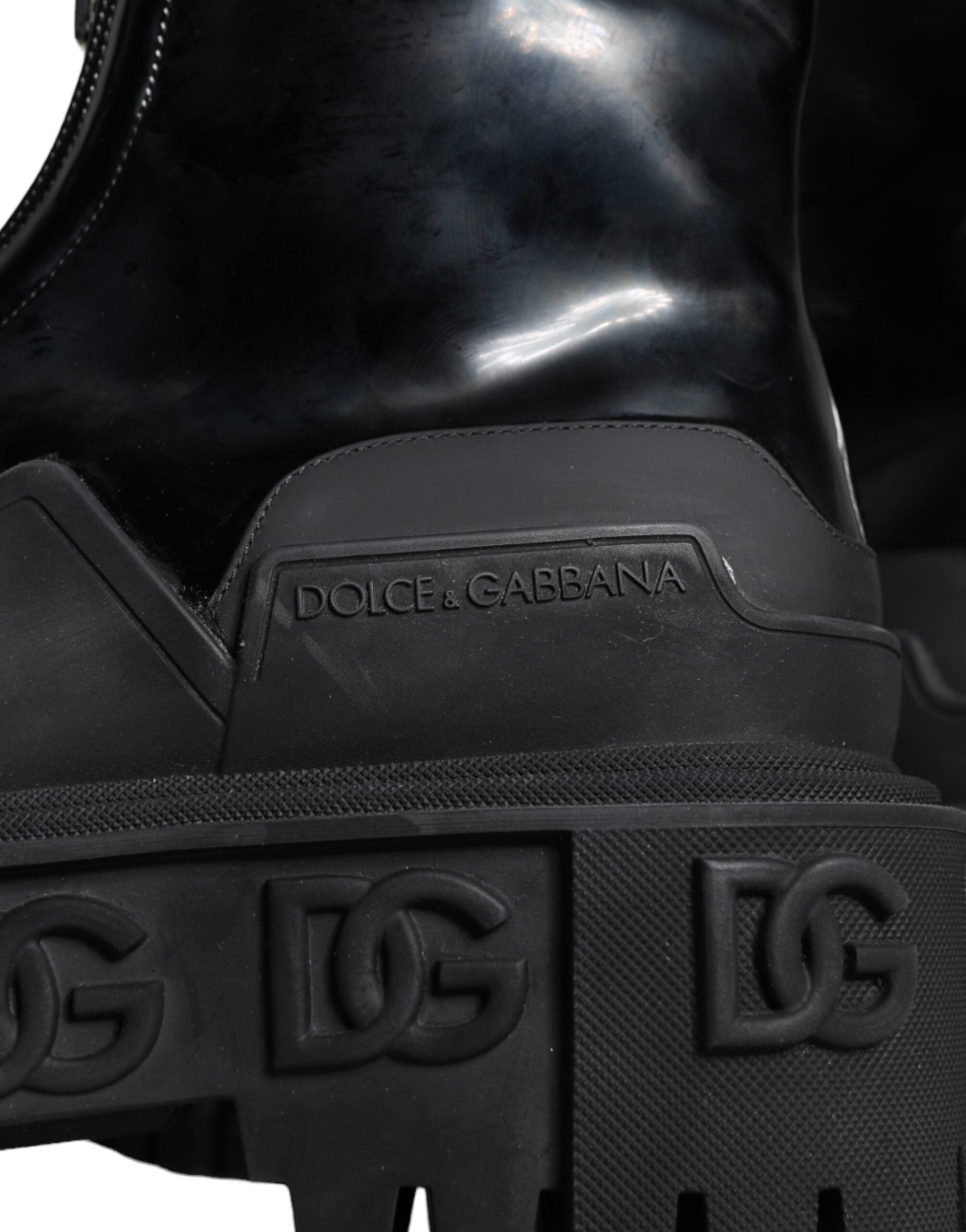 Fashionsarah.com Fashionsarah.com Dolce & Gabbana Black Leather Rubber Logo Ankle Boots Shoes