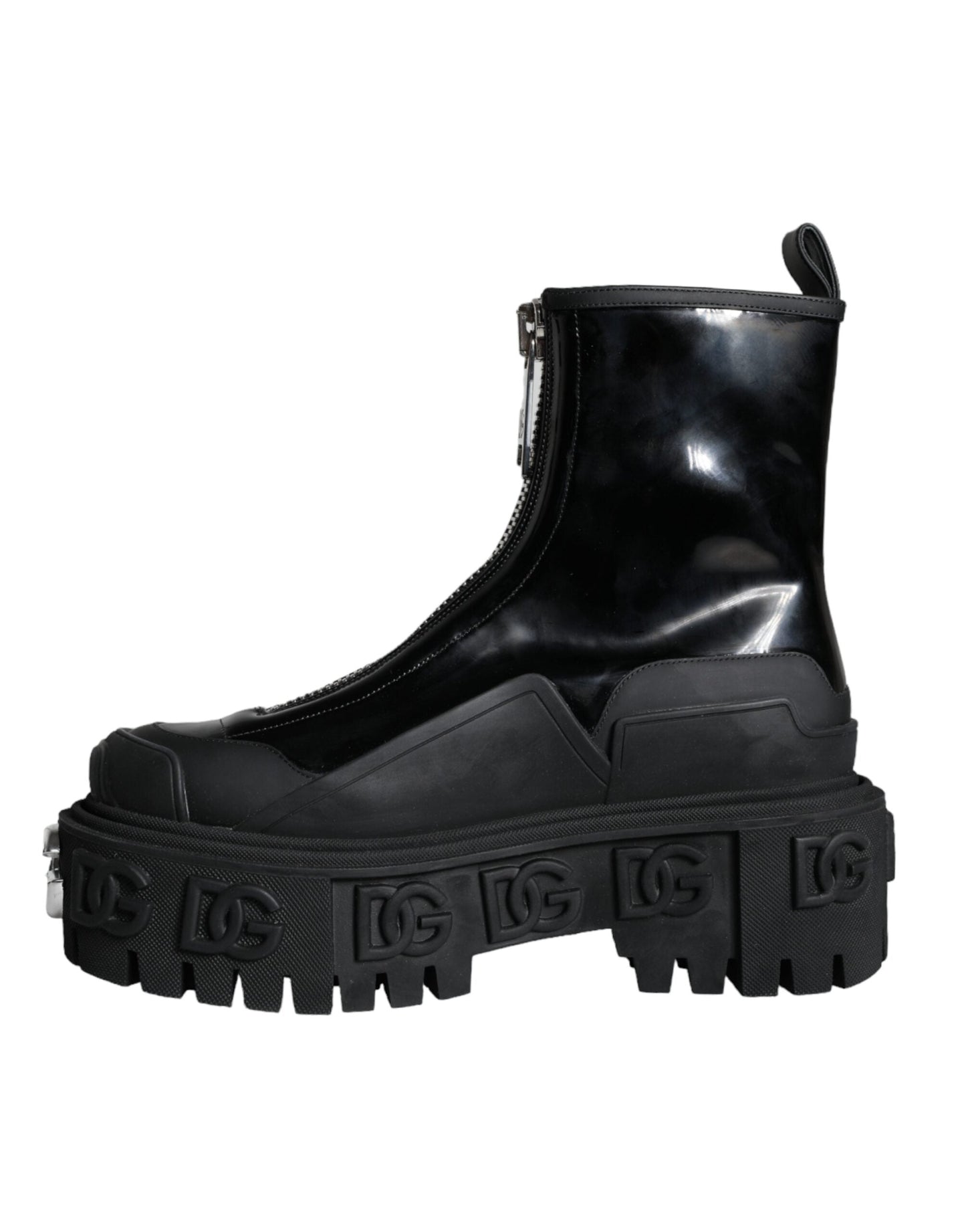 Fashionsarah.com Fashionsarah.com Dolce & Gabbana Black Leather Rubber Logo Ankle Boots Shoes