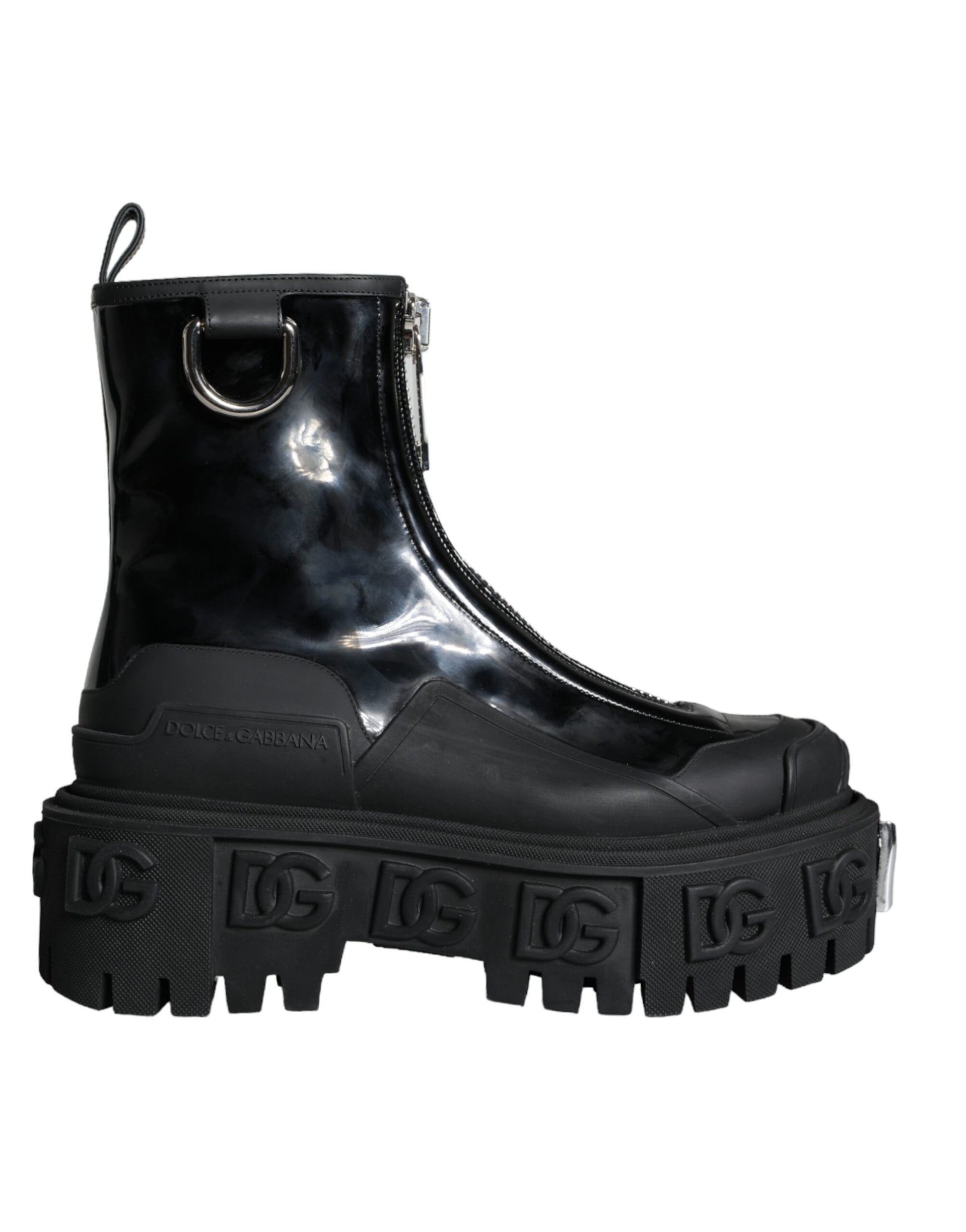 Fashionsarah.com Fashionsarah.com Dolce & Gabbana Black Leather Rubber Logo Ankle Boots Shoes