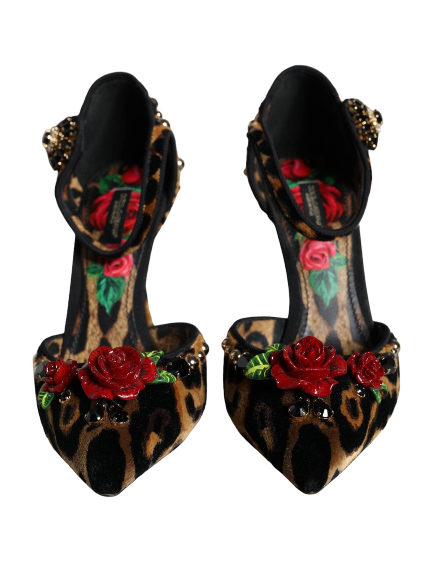 Fashionsarah.com Fashionsarah.com Dolce & Gabbana Brown Leopard Floral Crystal Ankle Strap Pumps Shoes