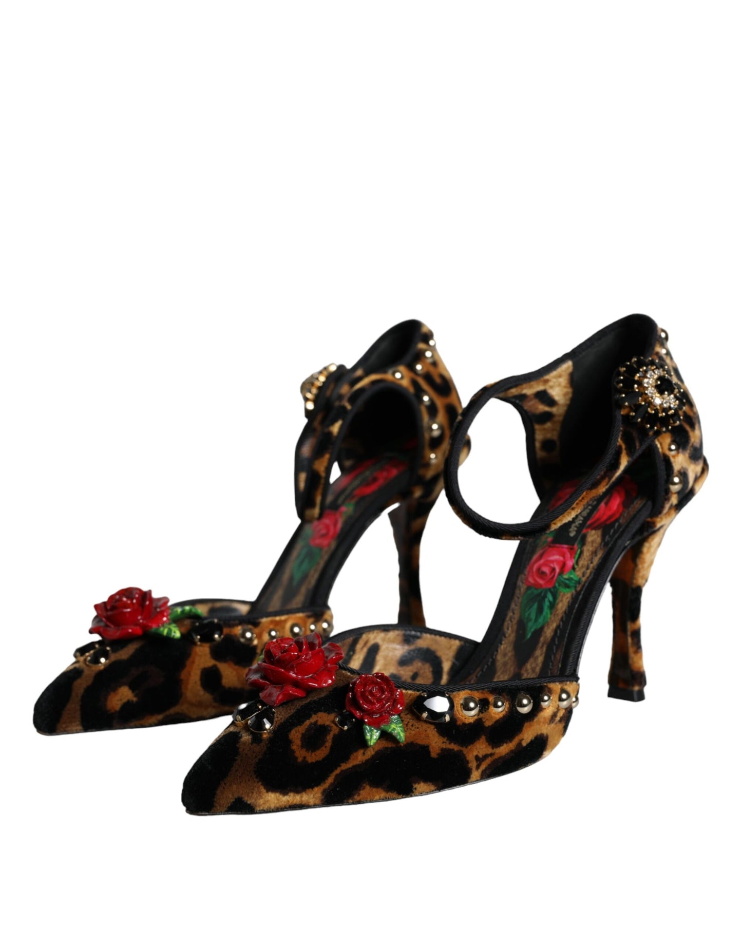 Fashionsarah.com Fashionsarah.com Dolce & Gabbana Brown Leopard Floral Crystal Ankle Strap Pumps Shoes