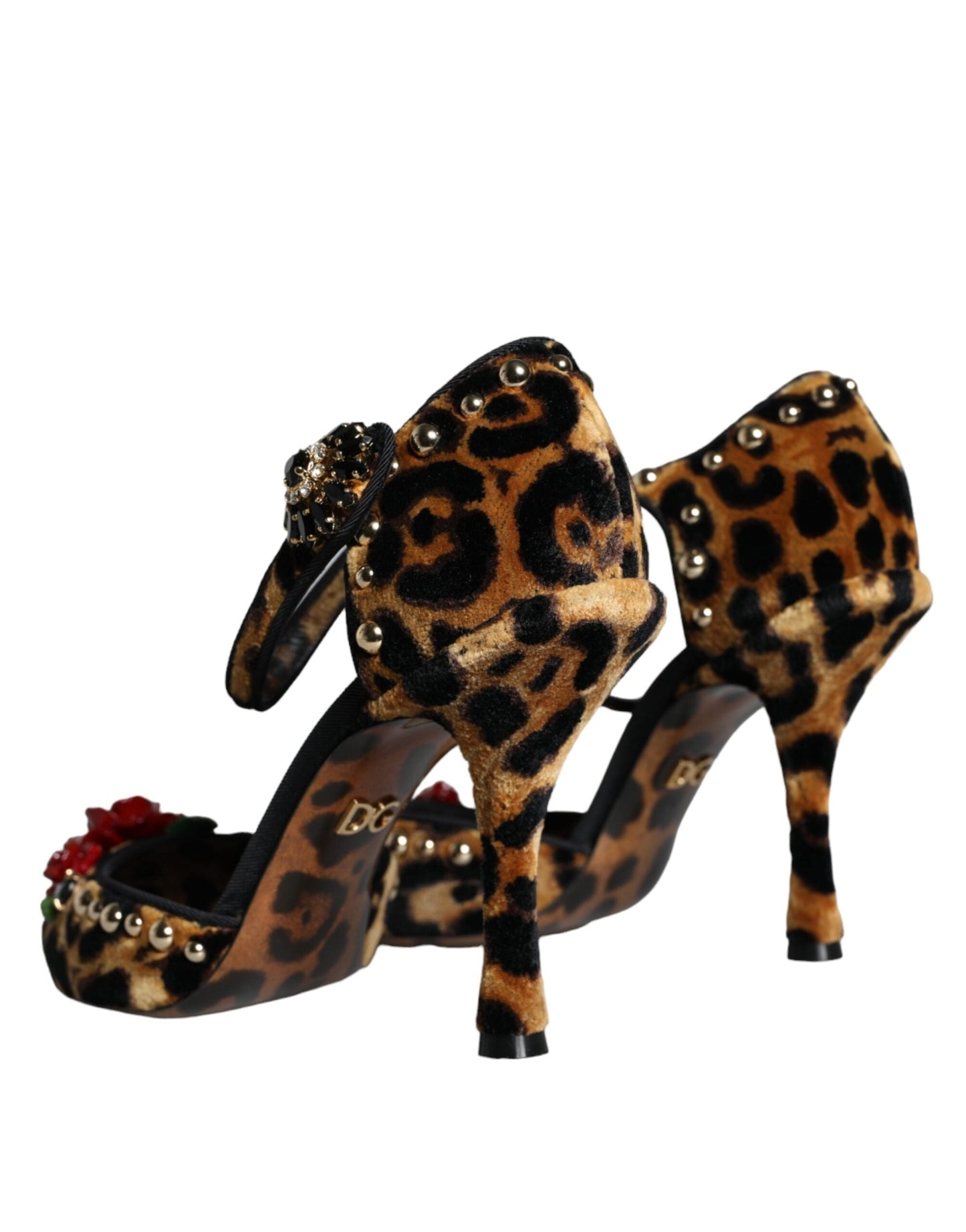 Fashionsarah.com Fashionsarah.com Dolce & Gabbana Brown Leopard Floral Crystal Ankle Strap Pumps Shoes