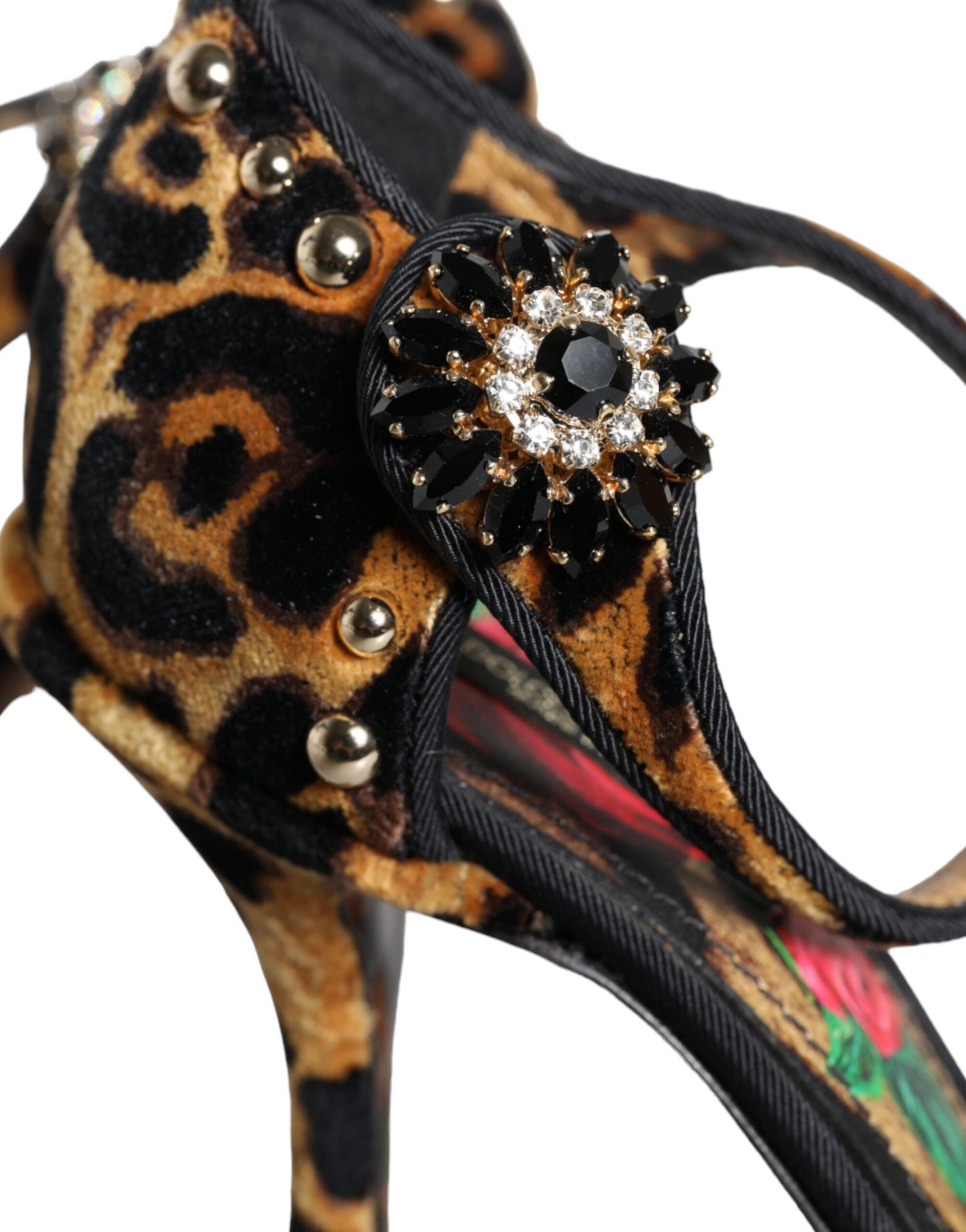 Fashionsarah.com Fashionsarah.com Dolce & Gabbana Brown Leopard Floral Crystal Ankle Strap Pumps Shoes