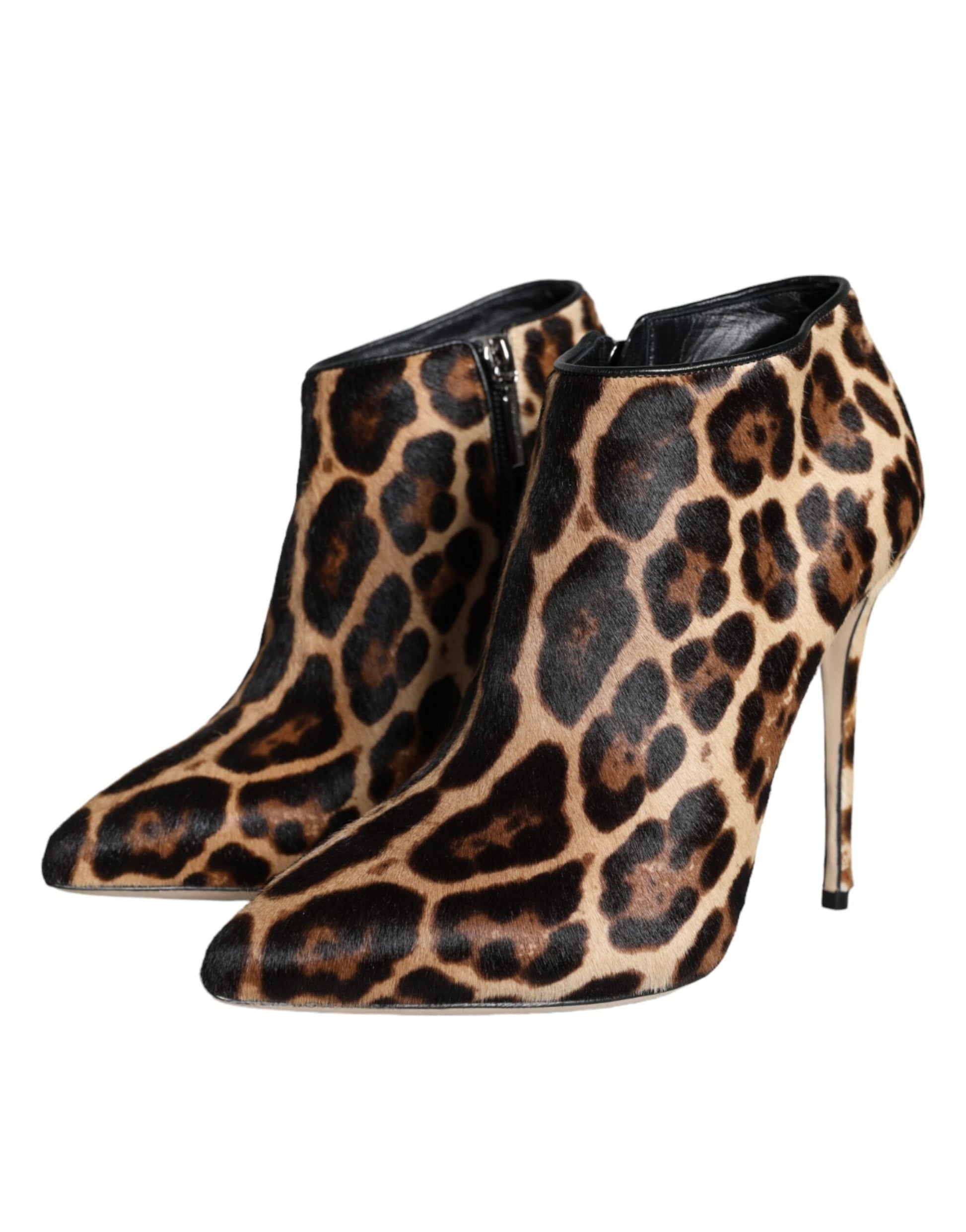 Fashionsarah.com Fashionsarah.com Dolce & Gabbana Brown Leopard Calf Fur Heels Ankle Boots Shoes