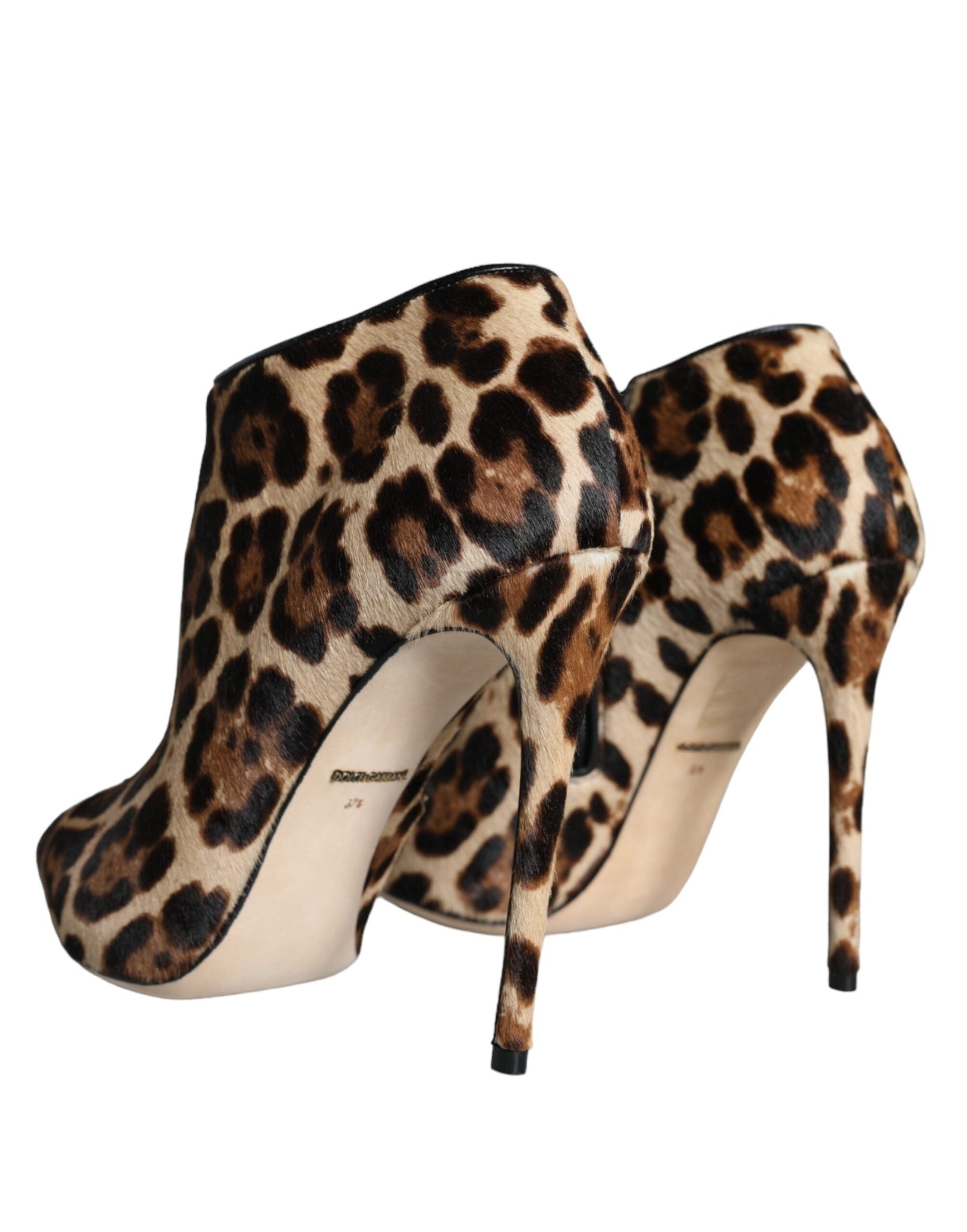 Fashionsarah.com Fashionsarah.com Dolce & Gabbana Brown Leopard Calf Fur Heels Ankle Boots Shoes